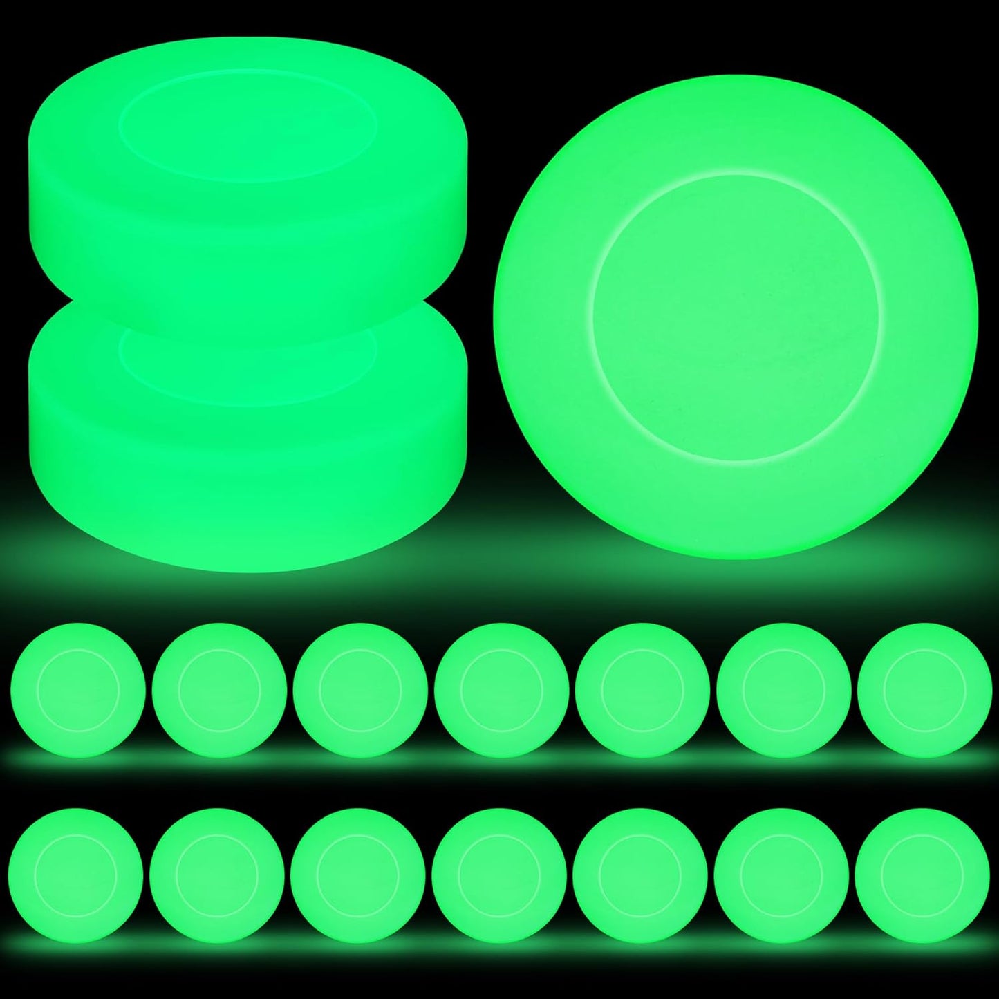 Elcoho Ice Hockey Puck, Glow in The Dark Party Pucks, Green Floor Puck Bulk with Drawstring Bag for Youth Adults Outdoor Indoor Sports Games Practicing & Training