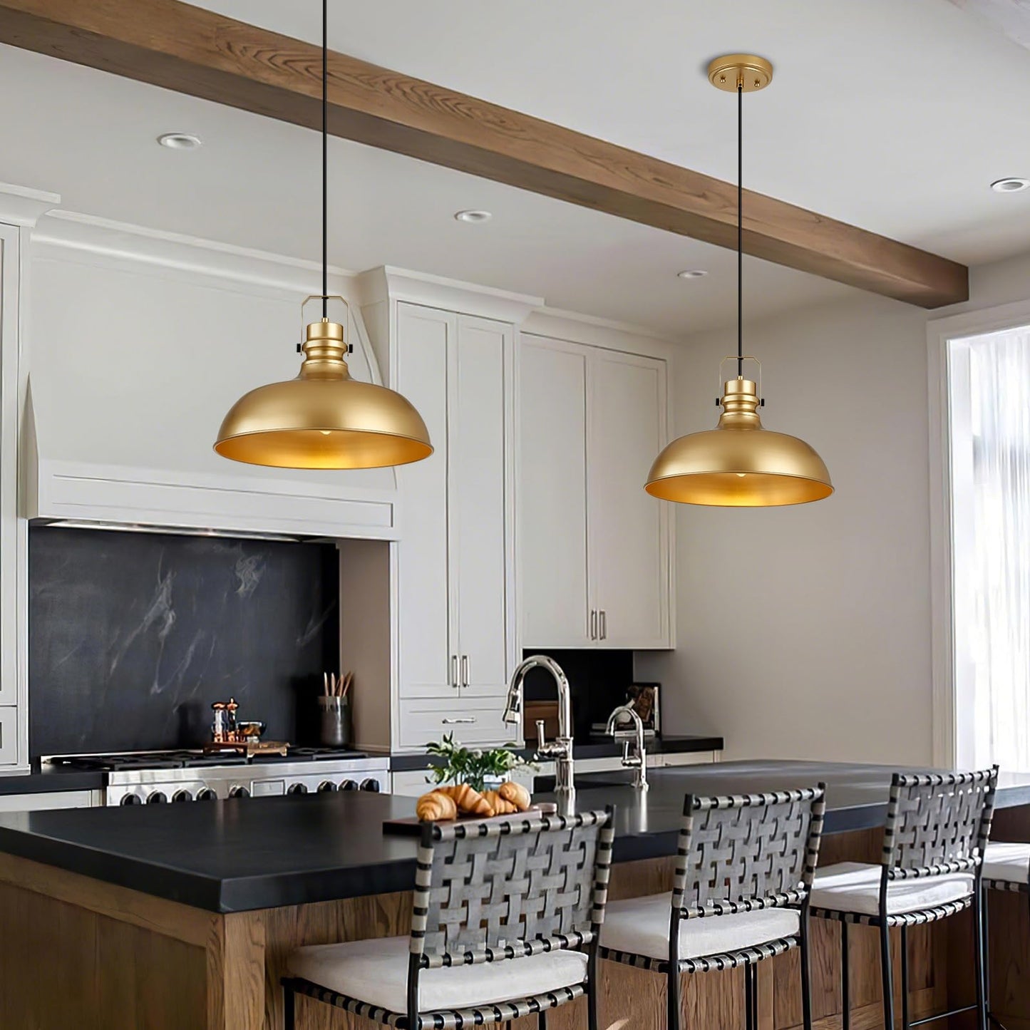 Alaislyc Gold Farmhouse Pendant Lights 16 Inch Matte Pendant Lighting For Kitchen Island Industrial Adjustable Height Vintage Dome Hanging Light Fixtures For Barn  Dining Room 1 Pack