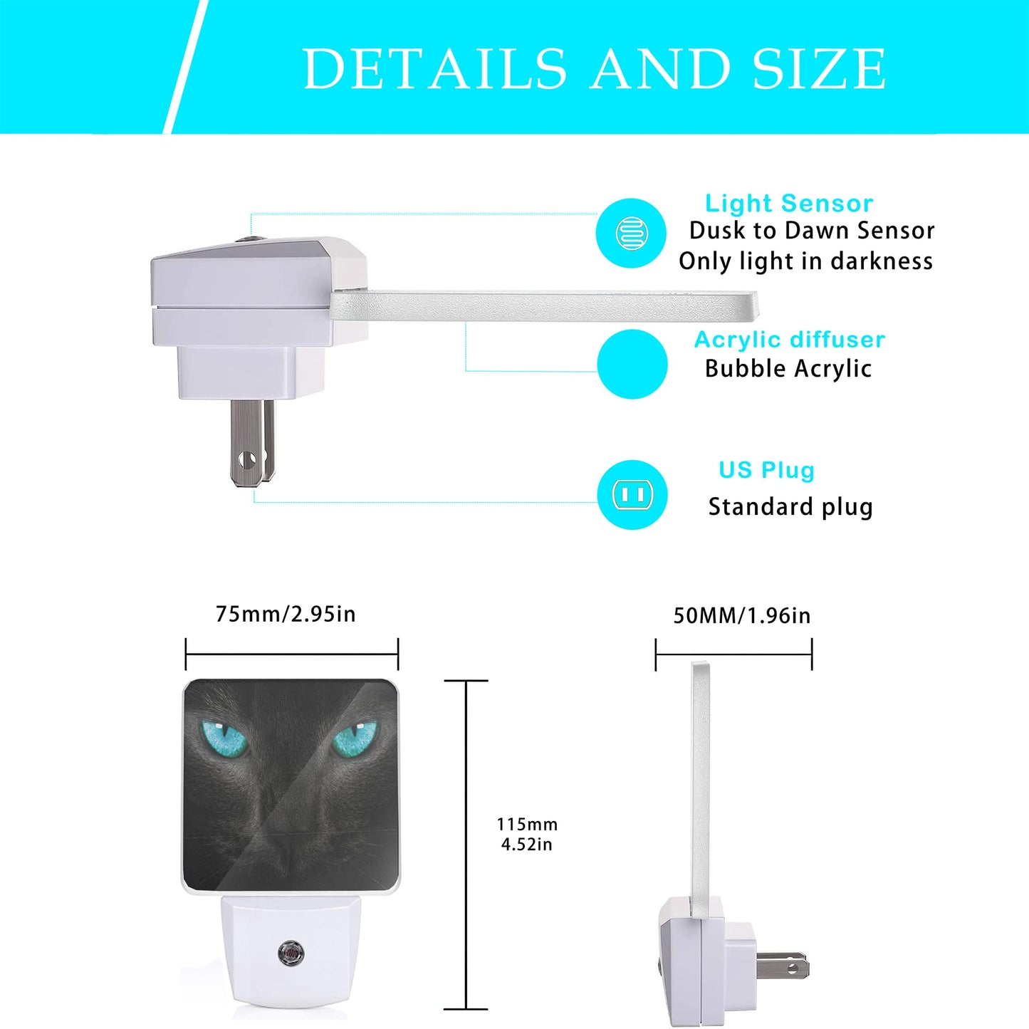 Oeaskly Cat Night Light Black Cat Eye Plug-In Night Lights With Dusk-To-Dawn Sensor For Girlfriend/Boyfriend Gift Sleep Friendly Lamp For Bedroom  Bathroom And Living Room 0.5W