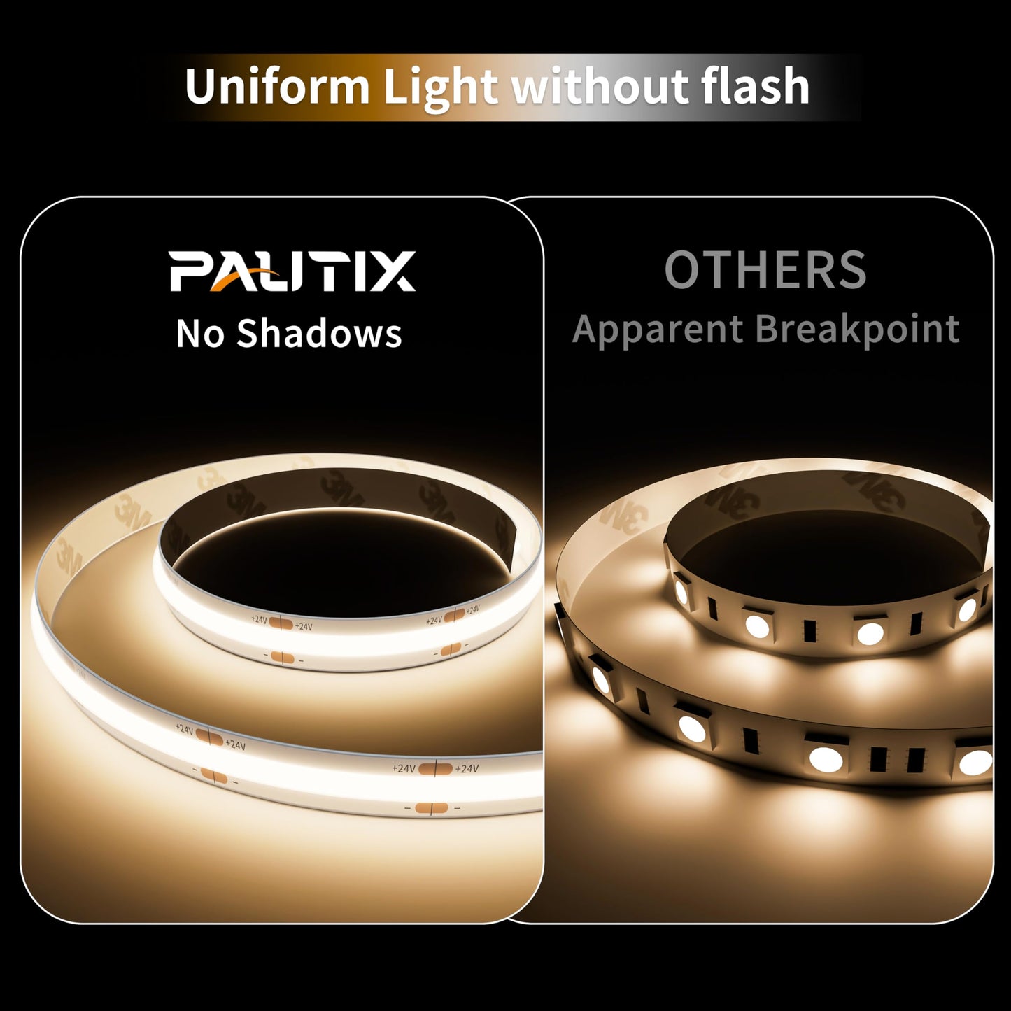 PAUTIX COB LED Strip Light IP65 Waterproof 32.8ft/10m 5040LEDs Natural White 4000K,High Lumen Flexible CRI93+ LED Tape 24V Super Bright,for Home&Office Lighting Project(Adapter&Dimmer Sold Separately)
