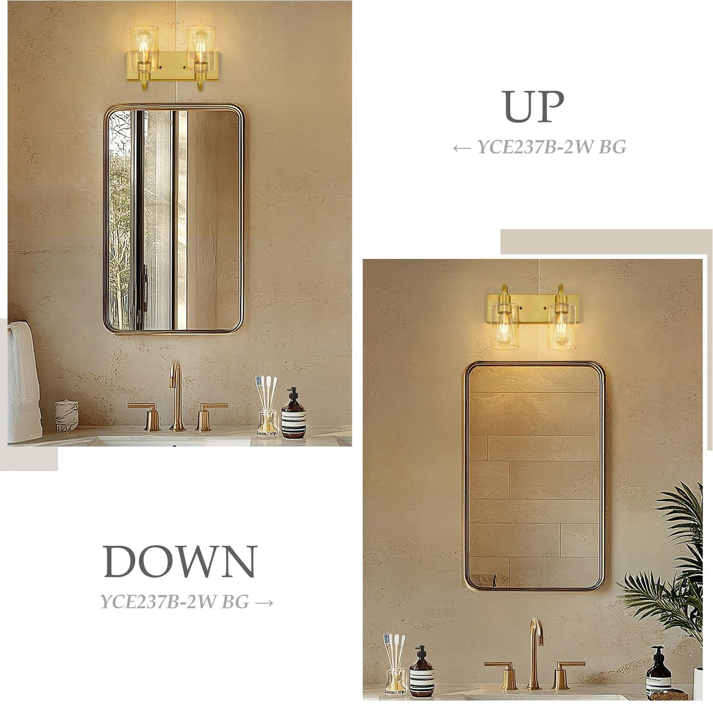 Emliviar 2-Light Brushed Gold Vanity Light  Modern Farmhouse Bathroom Light Fixture  Indoor Wall Sconce Lighting For Bedroom Entryway  Yce237B-2W Bg