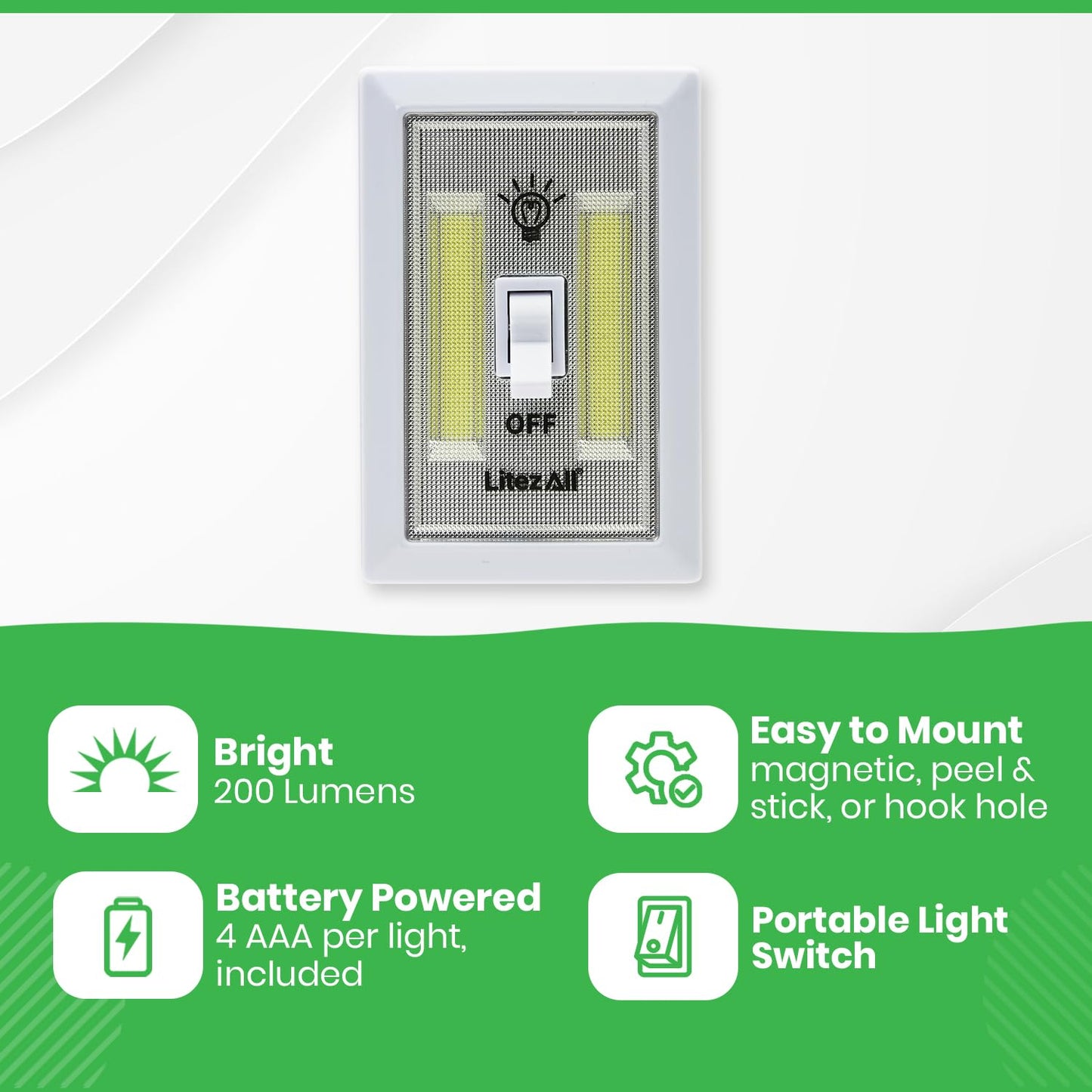 Litezall Cob Led Night Light Switch - 200 Lumen, Battery Operated, 12 Pack, Wireless, White, Model Pswitch1248, Gifts For Men