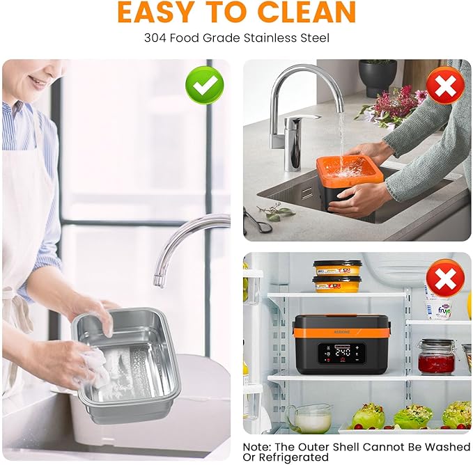 Electric Lunch Box For Adults - Rechargeable 75W Self-Heating Food Warmer with 6.3 Cups(1.5L) Stainless Steel Container, Heated Lunch Box For Office, Picnic, Car & Outdoor Use(Orange)
