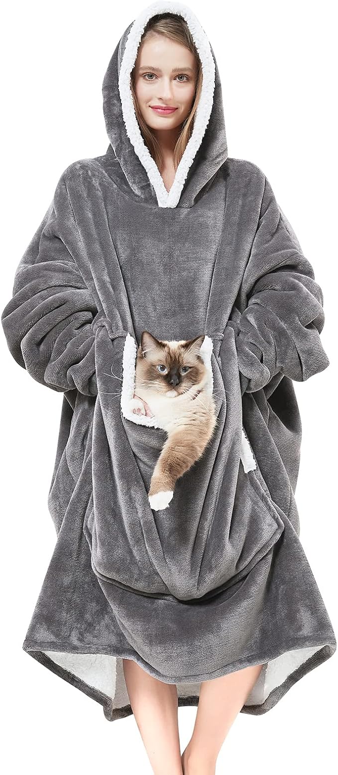 Cozystar Wearable Blanket Hoodie with Giant Pocket （Pet Won't Leave） Extra Soft Sherpa Fleece Thick Warm ＆ Cozy Oversized ...