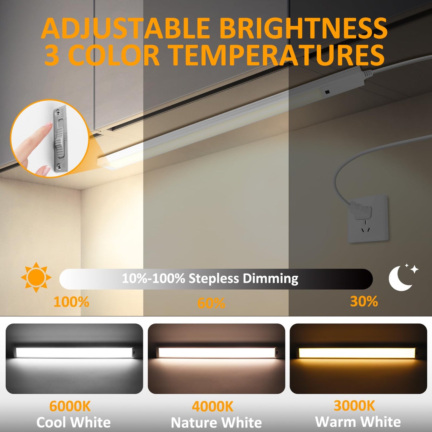16 Inch Under Cabinet Lights With Hand Wave  2 Pack Under Counter Light With Dimmable And Colour And Brightness Adjustable Over The Sink Lighting Led For Kitchen Cabinet With Wire And Plug  Cupboard