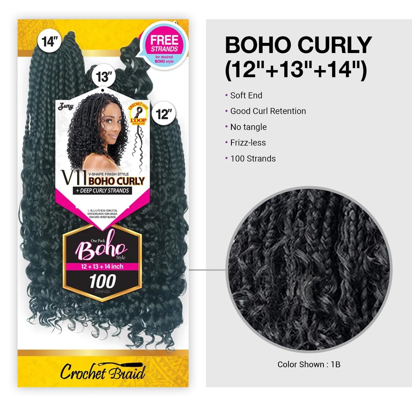 Royal Zury Crochet Briad V-shape Finish Style V11 Boho Curly (12+13+14) (SOM Grey)