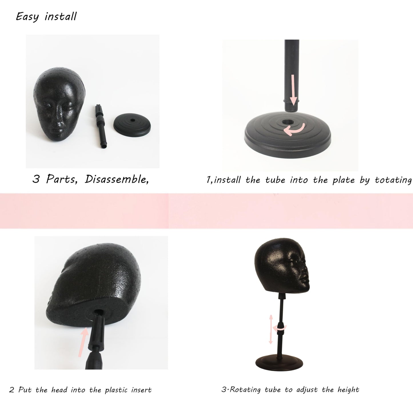 FASHION DO 2 PACKS Adjustable wig or hat black styrofoam mannequin head holder stand (13   to 17   ) (Black head 01)