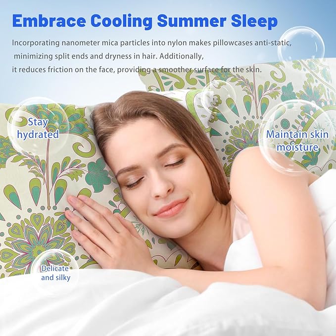 Cooling Pillow Cases for Hot Sleepers - Double Side Arc-Chill Q-Max>0.5 Cooling Fiber Cool Pillow Cases 2 Pack - Breathable Soft Cold Pillow Cases with Hidden Zipper (20" x 26")