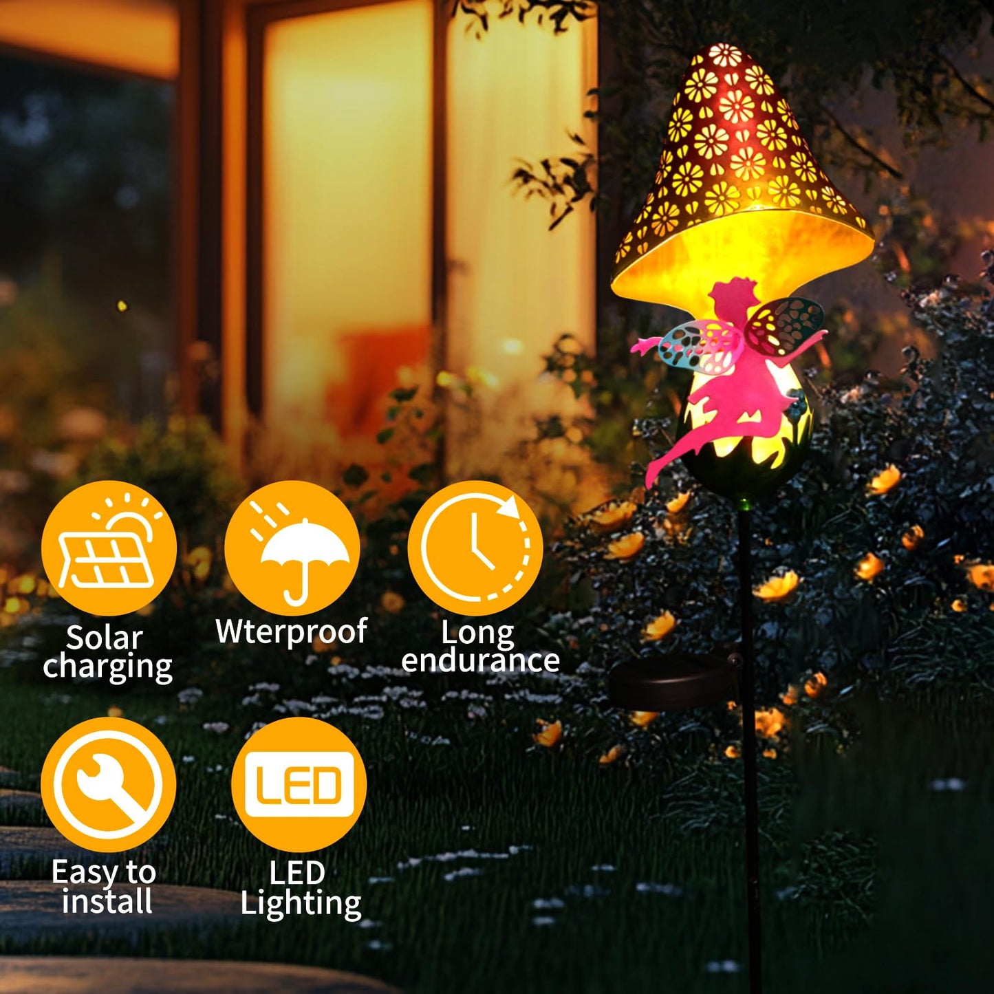ZKLiLi Solar Mushroom Fairy Lights, Warm LED Garden Decorations, 14.5x14.5x20.5 cm, Colourful, Model ZKLILI-01