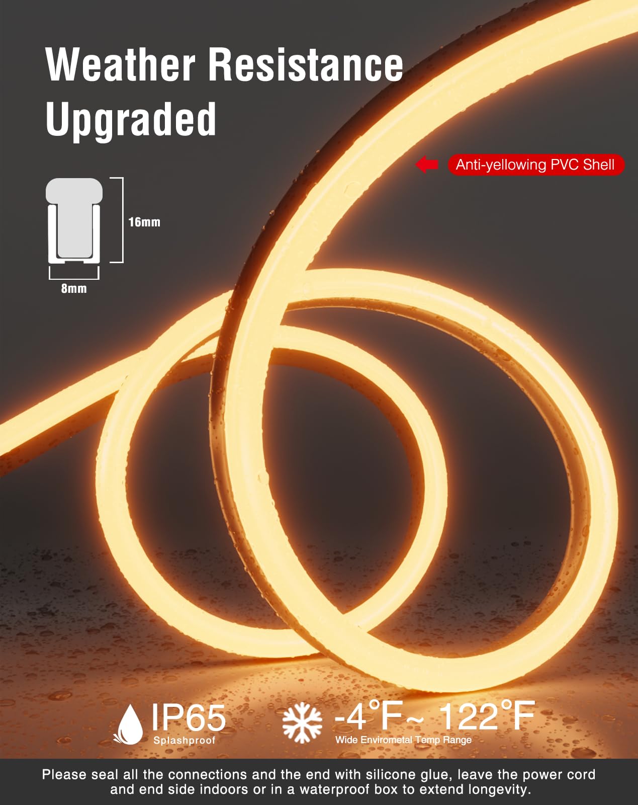 Shine Decor LED Neon Rope Lights, 82FT Waterproof SMD2835, 2500K Warm White, AC110V-120V, Model CML-NWW-25M