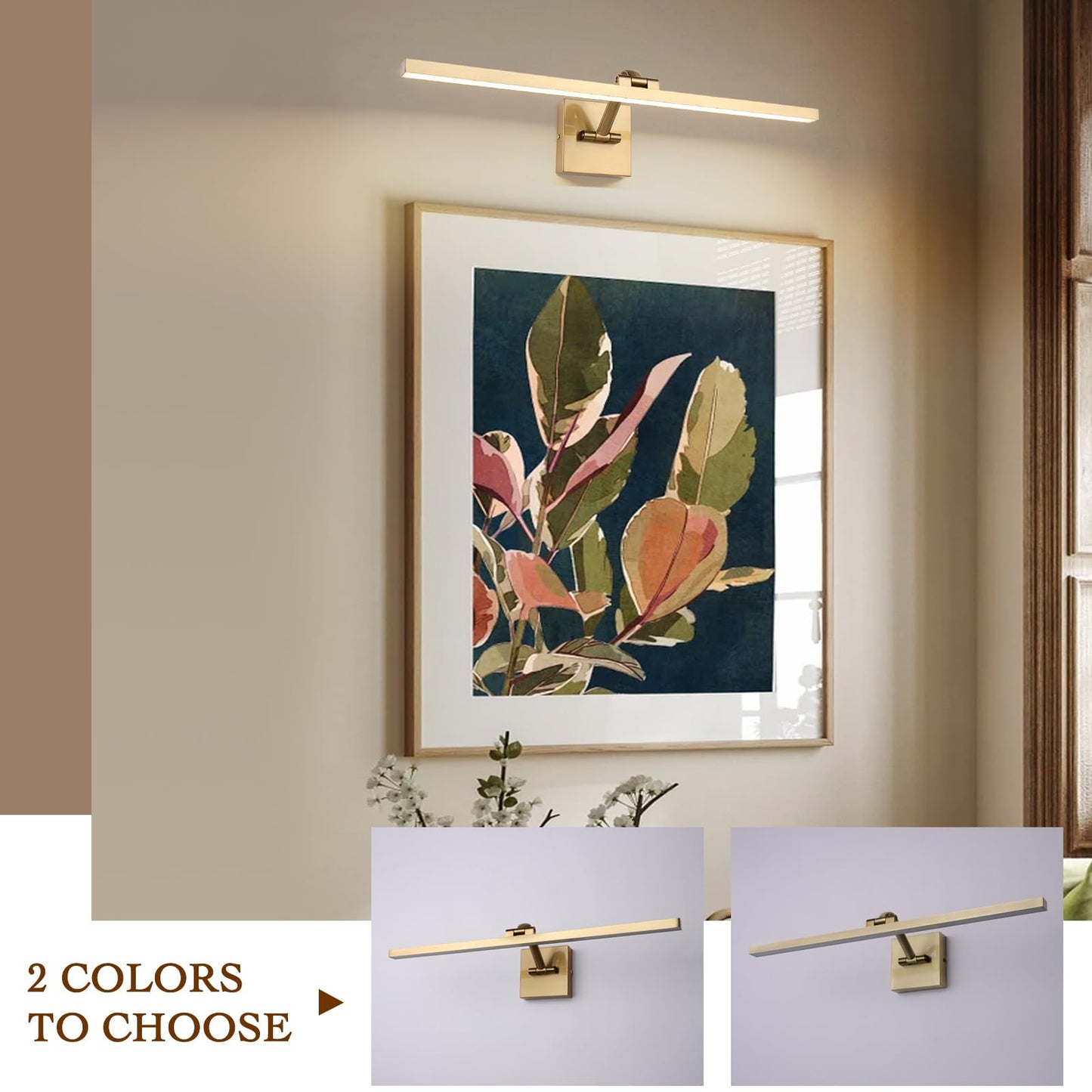 Hard-Wired Picture Lights 23.62 Inch Dimmable Led Wall Art Lighting 14W 2700K  Warm Whitemodern Brass Gallery Light Poster Lights Adjustable Swing Arm Picture Frame Light For Display Art Work