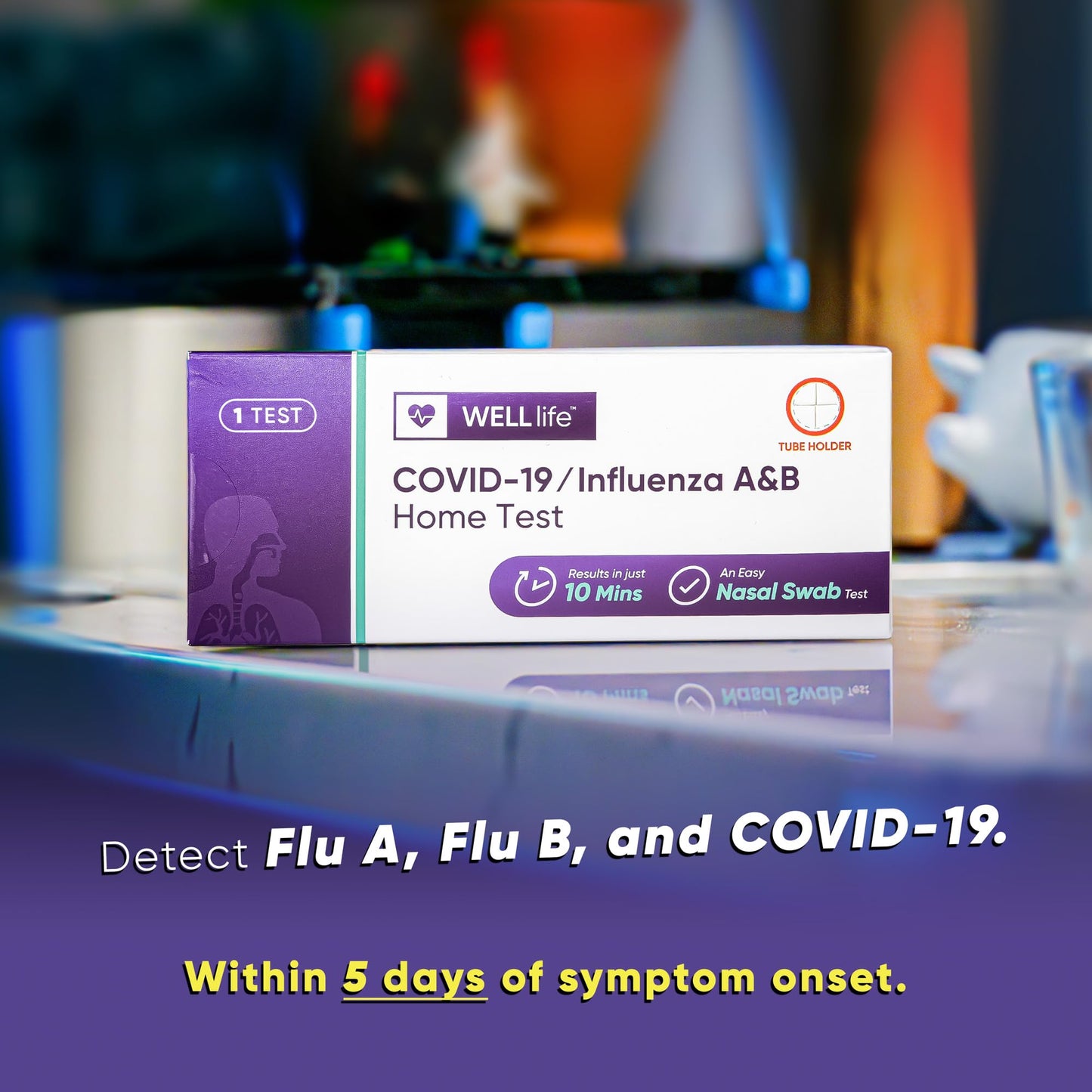 WELLlife Covid-19/Flu A&B Home Test, Flu Test 3-in-1 Covid Flu Home Test Kit FDA Authorised Covid Test Result in 10 Minutes Self Cheking at Home, 1 Test