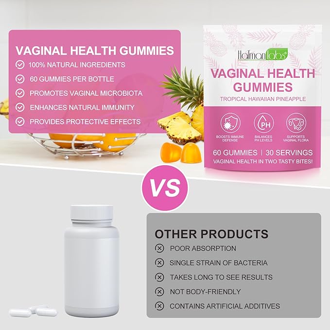 Pineapple Flavor Vital Vaginal Probiotics Source Health Feminine Gummies for Women, PH Balance for Women, Improve Immune, Women's Vaginal Health Supplement, 60 Count (Pack of 1)