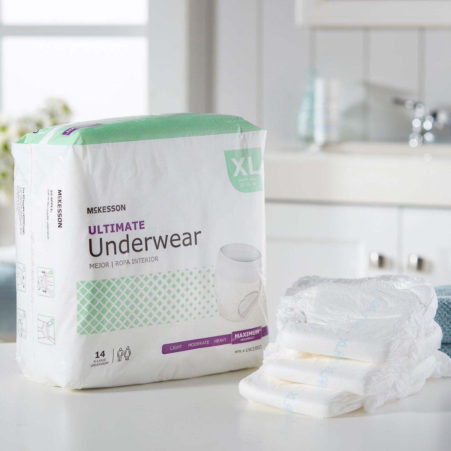 McKesson Ultimate Adult Incontinence Underwear, [56 Count], XL, 58-68 in. Maximum Absorbency, Unisex Bladder Leak Protection, Pull-On Style with Tear-Away Sides, for Postpartum and Incontinence