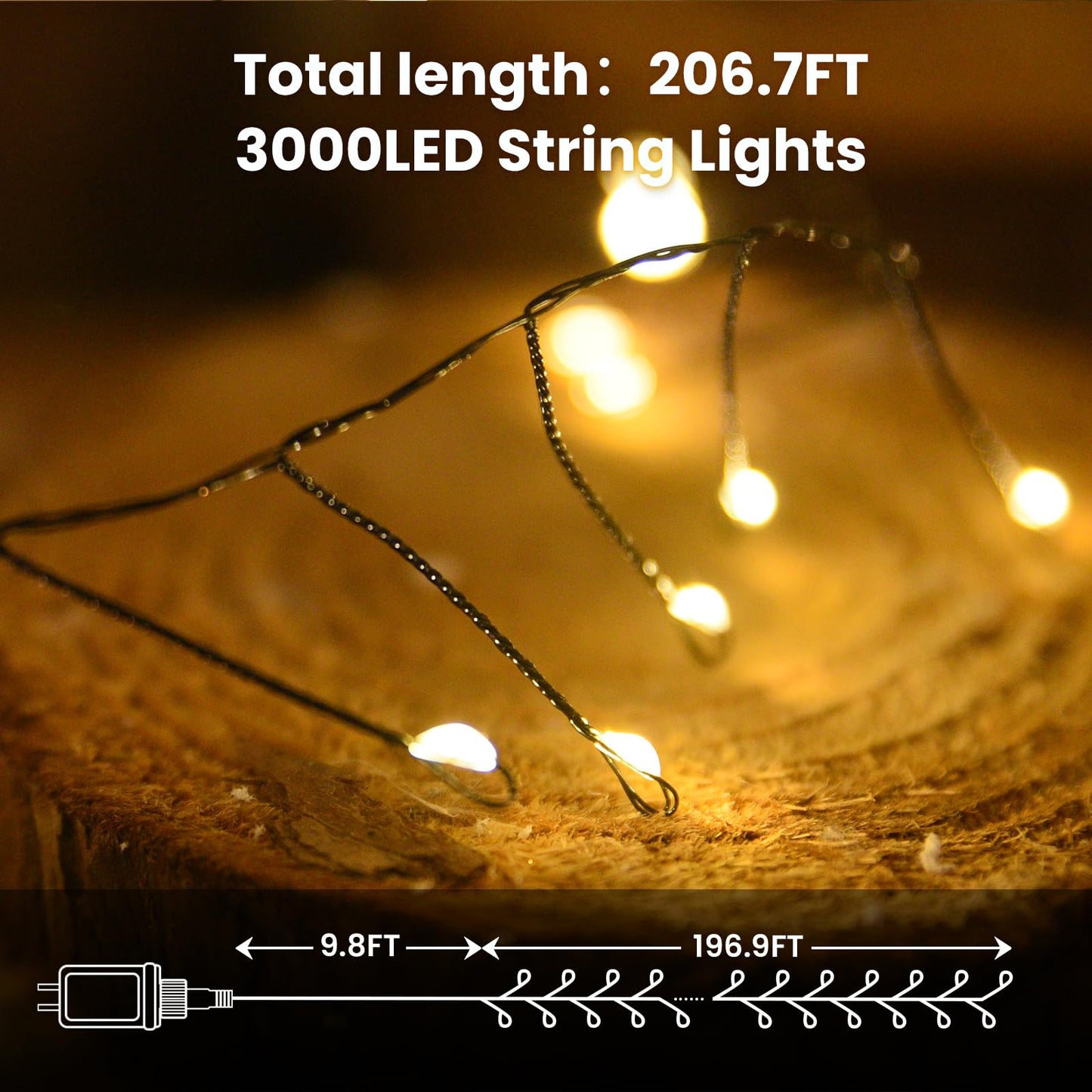 Dailyart Fairy Lights Plug In  3000 Led Cluster Lights With Timer 195Ft Waterproof Warm Twinkle String Light With Remote For Bedroom Wreath Garland Window Wedding Christmas Tree Decoration Black Wire