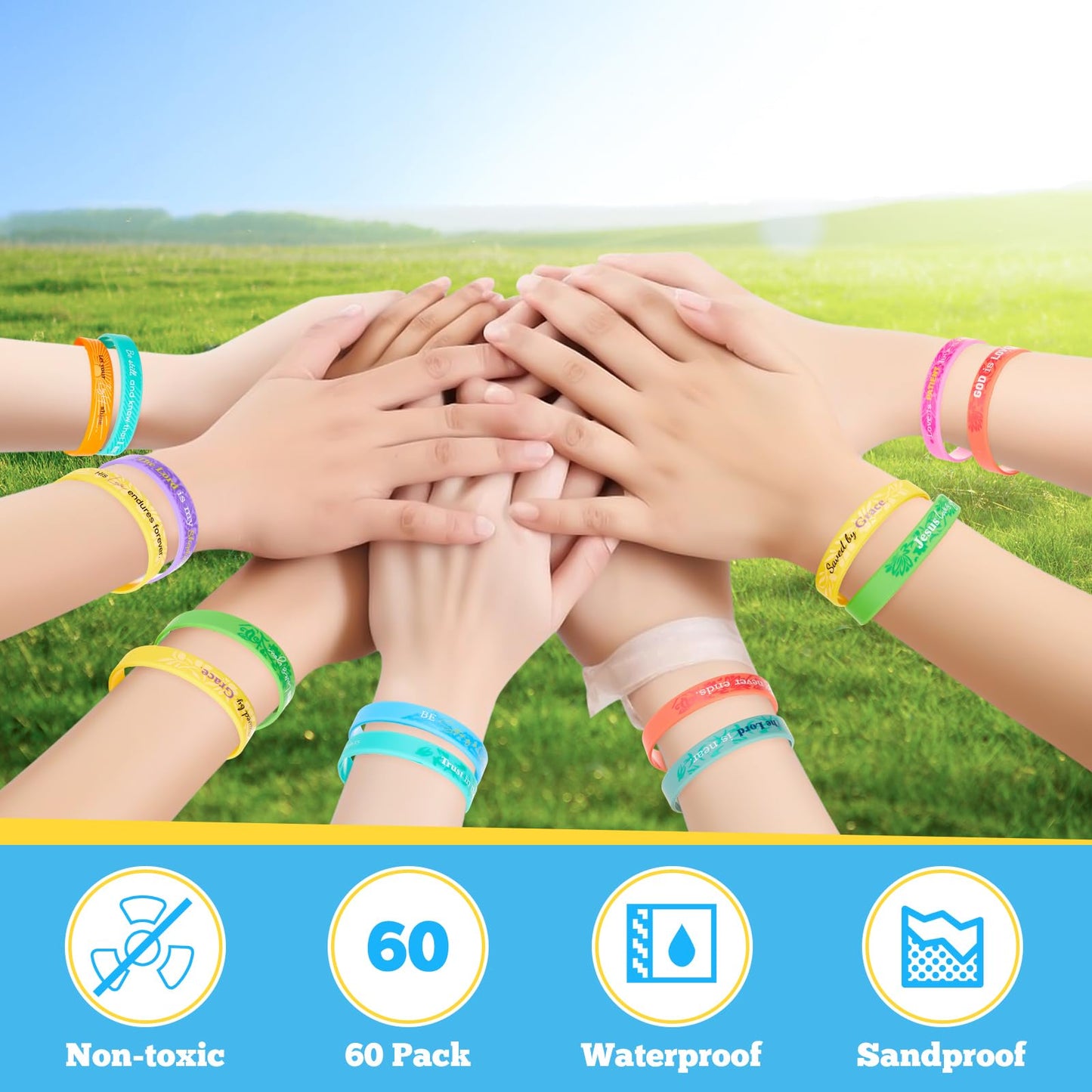 Bucherry 60 Pcs Christian Bracelets Rubber Bible Verse Bracelets Christian Silicone Jesus Religious Wristbands Bulk for Men Wome