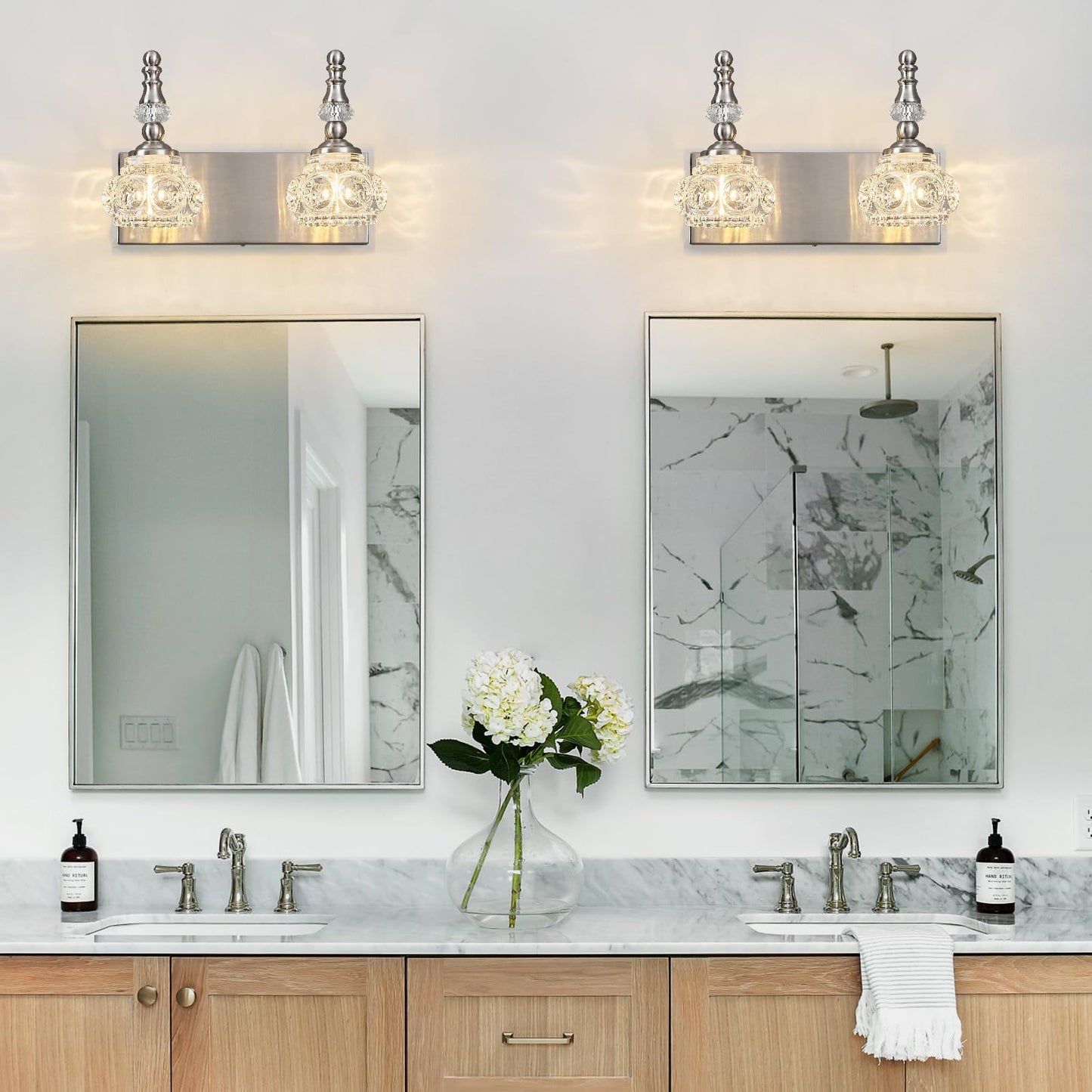 Lbsqj Modern Glass Crystal Vanity Light - Vintage Bathroom Lighting Fixtures Over Mirror  2 Light Vanity Lights G9 Bulb (11.81 Inch  Nickel)