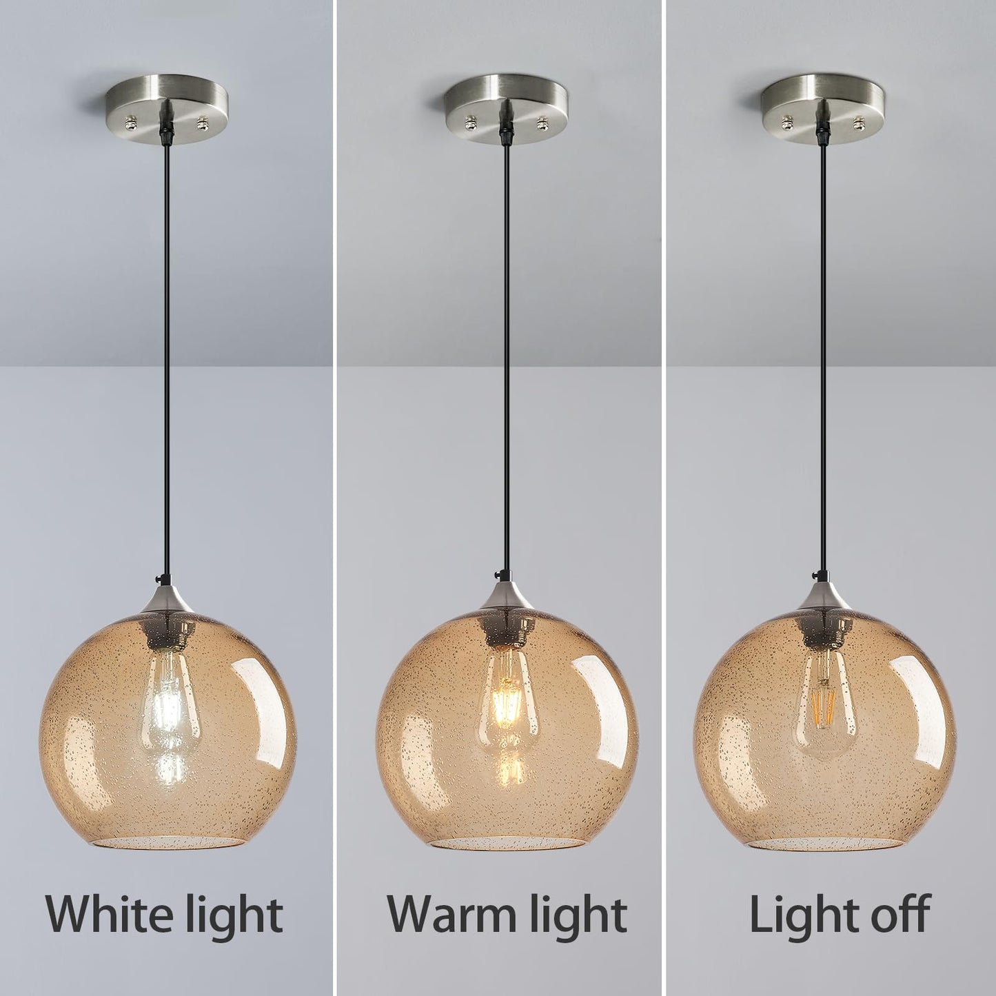 Lbsqj Light Brown Glass Pendant Lights Kitchen Island Globe Pendant Light Fixtures Modern Pendant Lighting For Bedroom Living Dining Room Light Fixture (9.84 In  3 Pack)