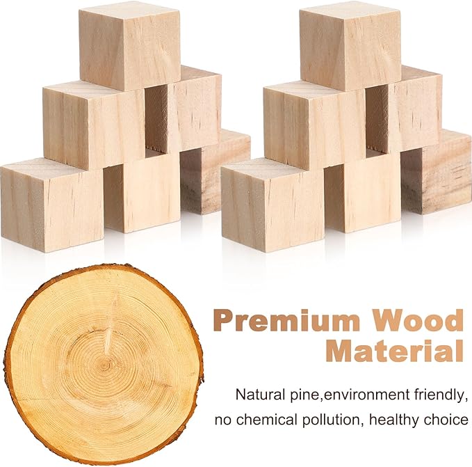 Barydat 450 Pcs 1 in Wooden Cubes, Unfinished Wooden Blocks for Crafting Natural Craft Wood Square Blank Cube for DIY Project Baby Showers
