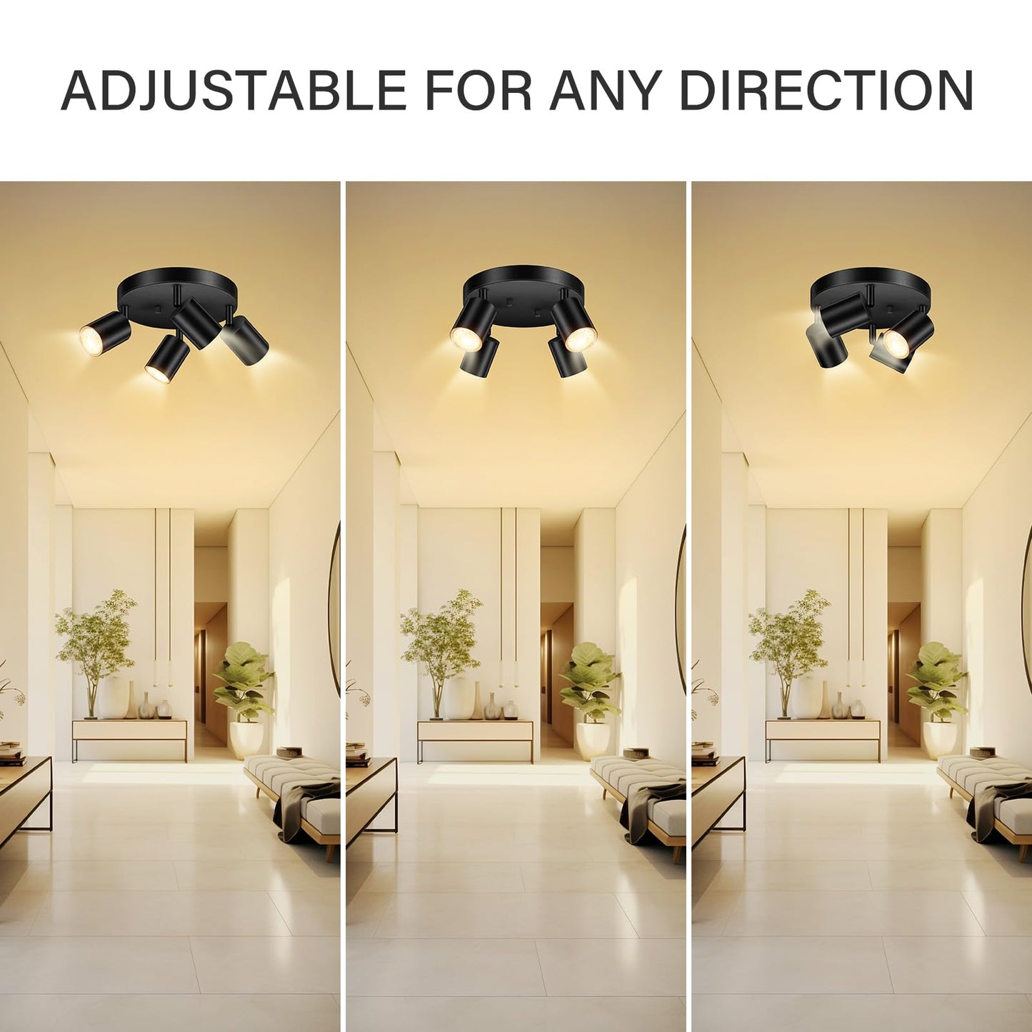 BoostArea LED 4 Light Track Lighting Kit, LED Track Lighting Fixtures, Black Round Ceiling Spot Lighting, Flexibly Rotatable Light Head for Kitchen, Living Room, Bedroom, GU10 Bulb Not Included
