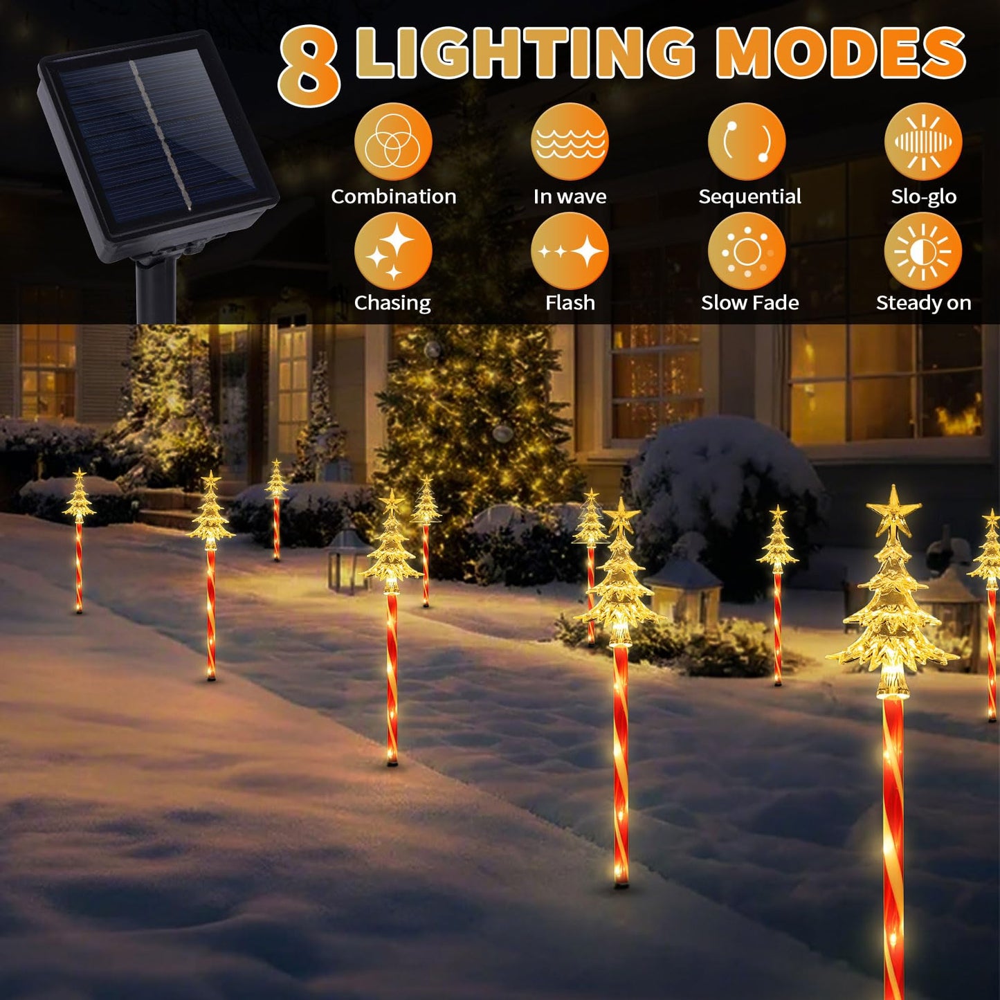 5 Pcs Acrylic Solar Pathway Stakes Lights Outdoor Waterproof  8 Modes Christmas Decorations Outdoor Yard  Solar Christmas Garden Decor Lights (Xmas Tree Warm White)
