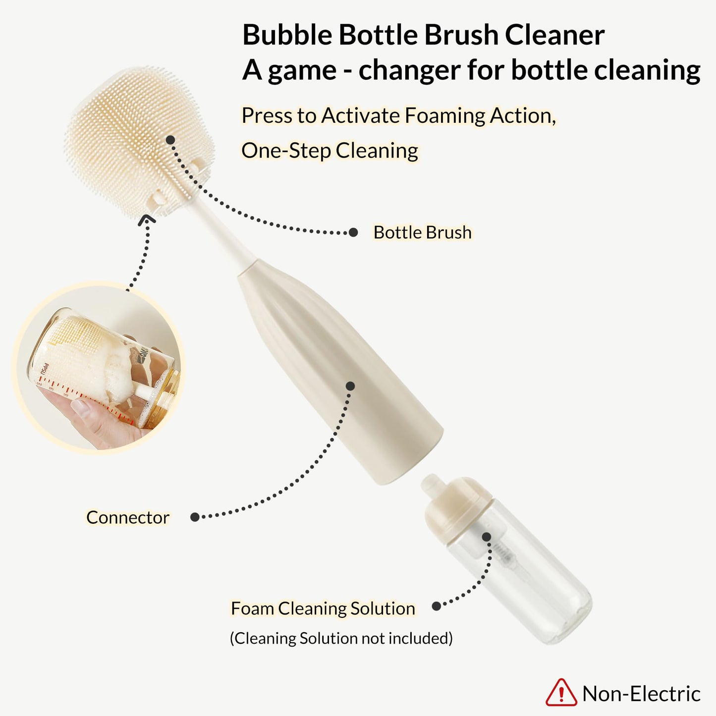 biqin Baby Bottle Brush Kit with Push-Press Bubble and Drying Rack for Bottle Cleaning, Bendable Bottle Cleaner Brush for Baby Bottles, Breast Pumps, Nipples, Straws and More. Perfect for Home&Travel