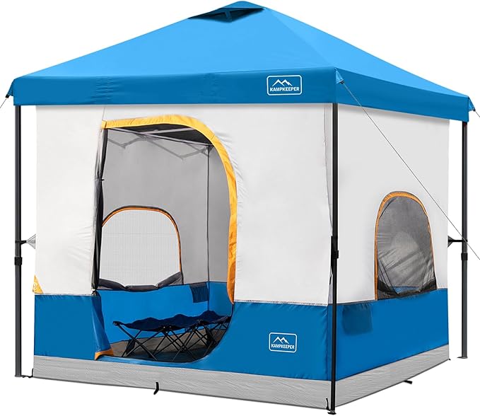 KAMPKEEPER 6 Person Camping Tent, 10x10 Pop Up Canopy Tent with Camping Inner Tent, Converts 10'x10' Straight Leg Canopy into Camping Tent–Fully Vented Roof(Canopy & Frame Included)