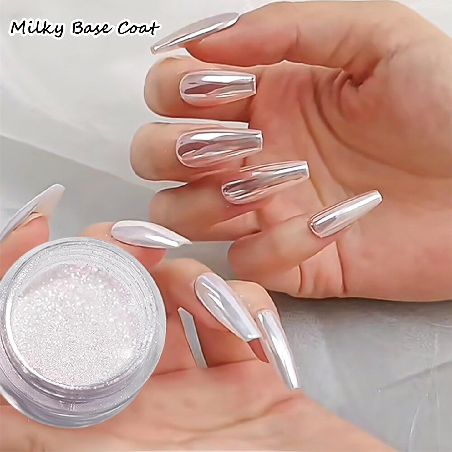Pearl Chrome Nail Powder BISHENGYF -?Fairy Effect?Pink Chrome Nail Powder White Pearlesent Aurora Mermaid Iridescent Nail Chrome