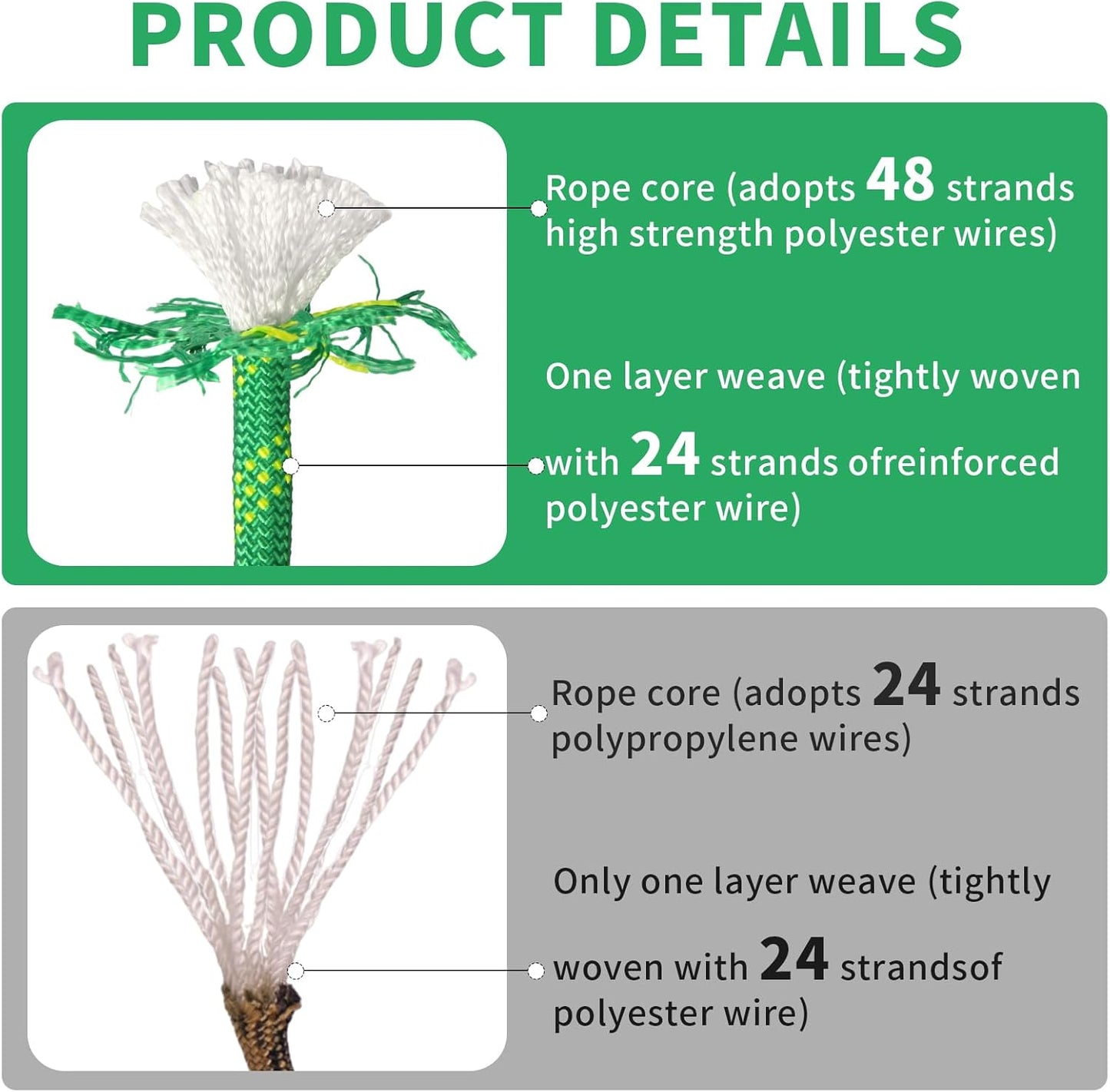 Arborist Rope Tree Climbing Rope 1/2 Inch 48 Strands Bull Rope for Construction Climbing Swing Sailing