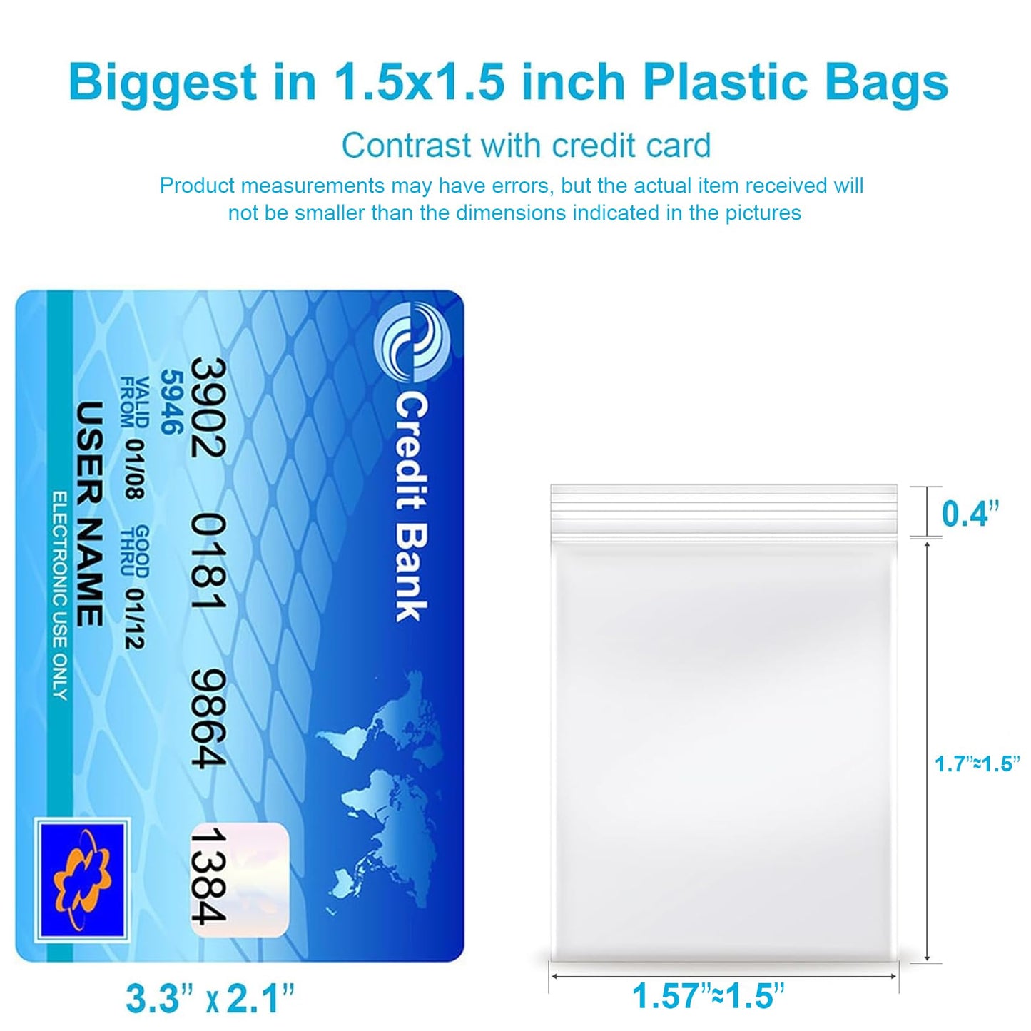 1.5''x 1.5'', (Pack of 100) 2 mil Thick Clear Plastic Reclosable Zip Poly Bags with Resealable Lock Seal Zipper for Photo, Jewelry, Bakery, Treats, Travel, Storage, Packaging & Shipping…