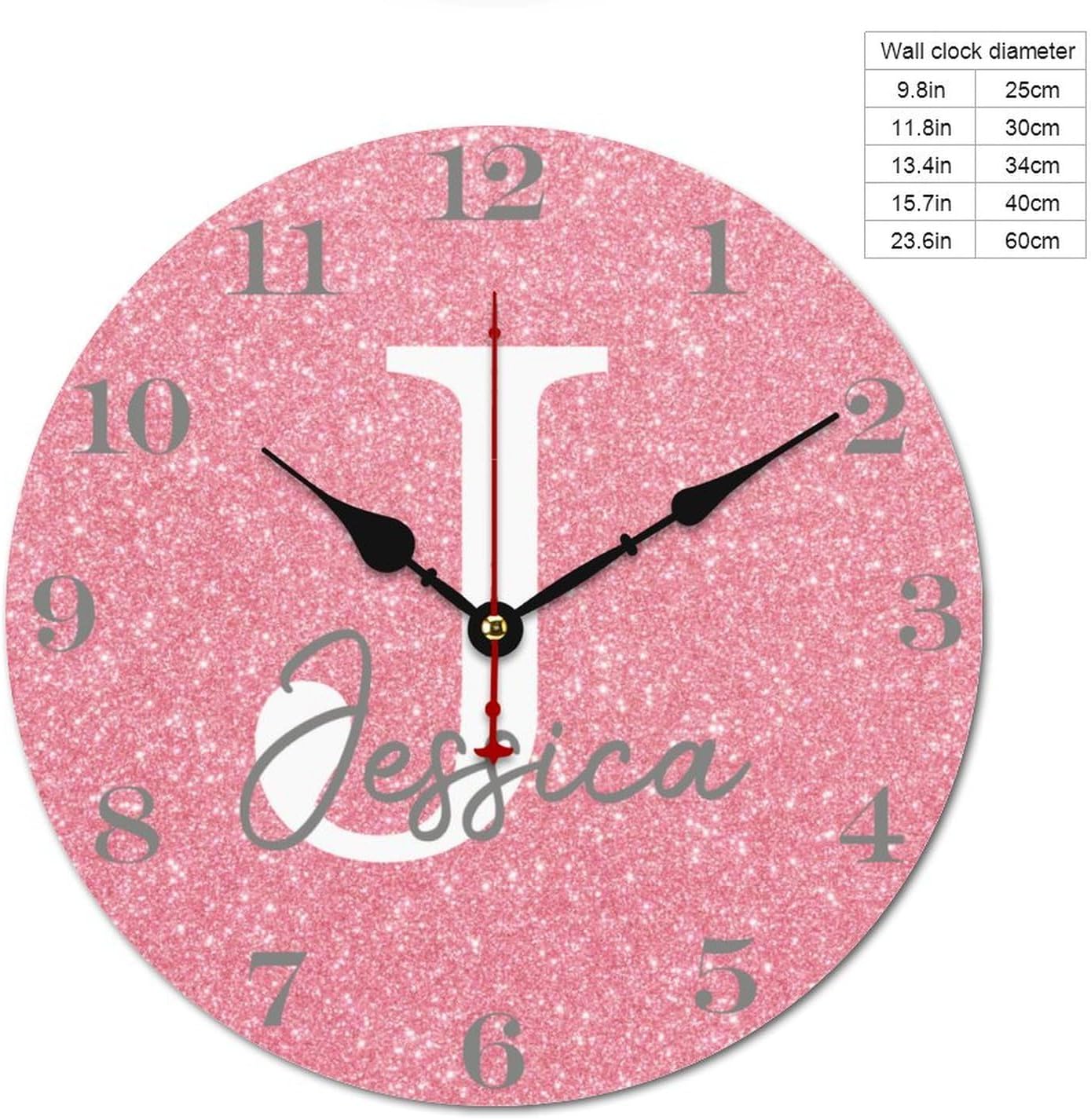 Rose Gold Glitter Name Wall Clocks for Walls,Decorative Kids Wall Clocks Battery Operated 12 inch,Monogram Wood Wall Clock for Nursery Kids Bedrooms Boys Girls Playroom Decor,Custom Kids Gifts, Style