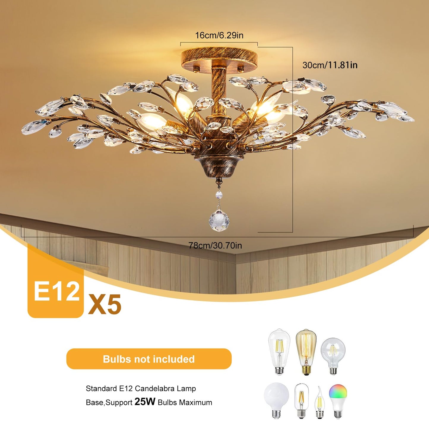 Ganeed Vintage Crystal Chandelier 5-Light Ceiling Light Fixture Bronze 1004-5br for Living Room Dining Room Kitchen