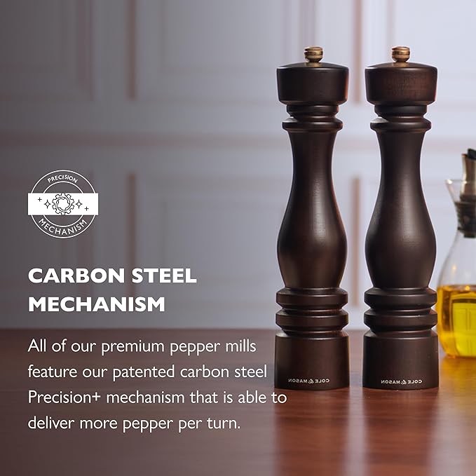 Cole & Mason London Refillable Spice Mill - Kitchen & Home Accessory - Table Black Pepper Grinder - Pepper Mill with Carbon Steel Mechanism - 11", Chocolate Wood