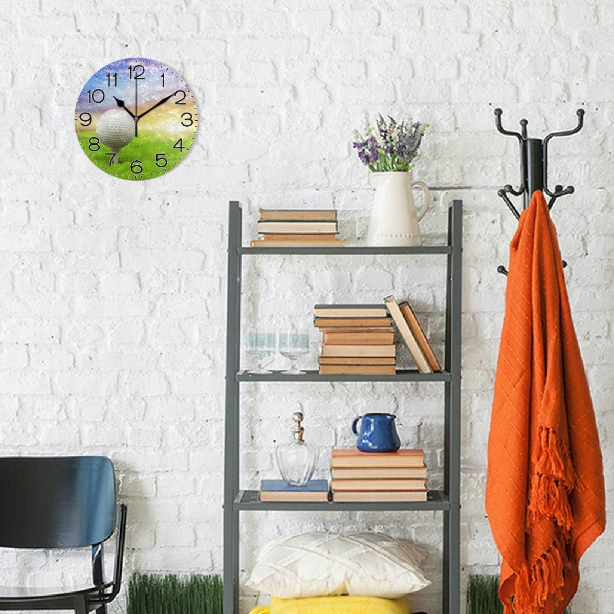 Evening Golf Wall Clock Battery Operated Non Ticking Silent Quartz Analog Rustic Farmhouse Round Clock Retro Decor for Home Kitchen Living Room Bathroom