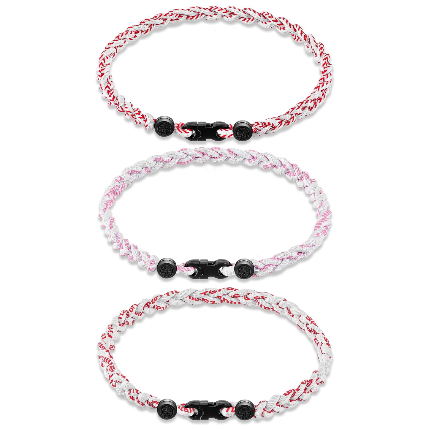 Junkin 3 Pcs Baseball Necklaces Three Braided Rope Titanium Necklace for Team Gifts Boys Men Player Softball Fans Sports (Red an