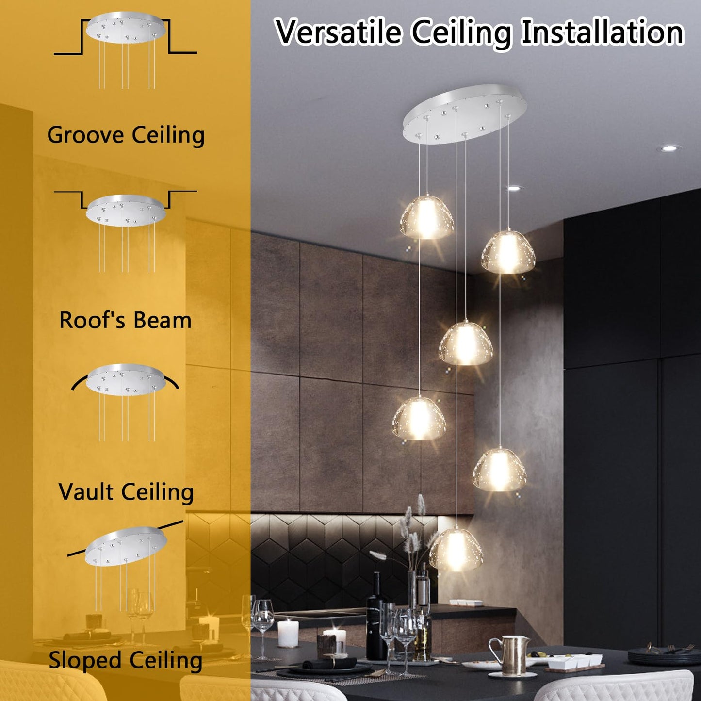 Dolria 6-Lights Pendant Lighting For Entrance Modern Crystal Chandeliers Led Crystal Hanging Lights For Dining Room Bedroom Foyer Staircase Living Room 3000K