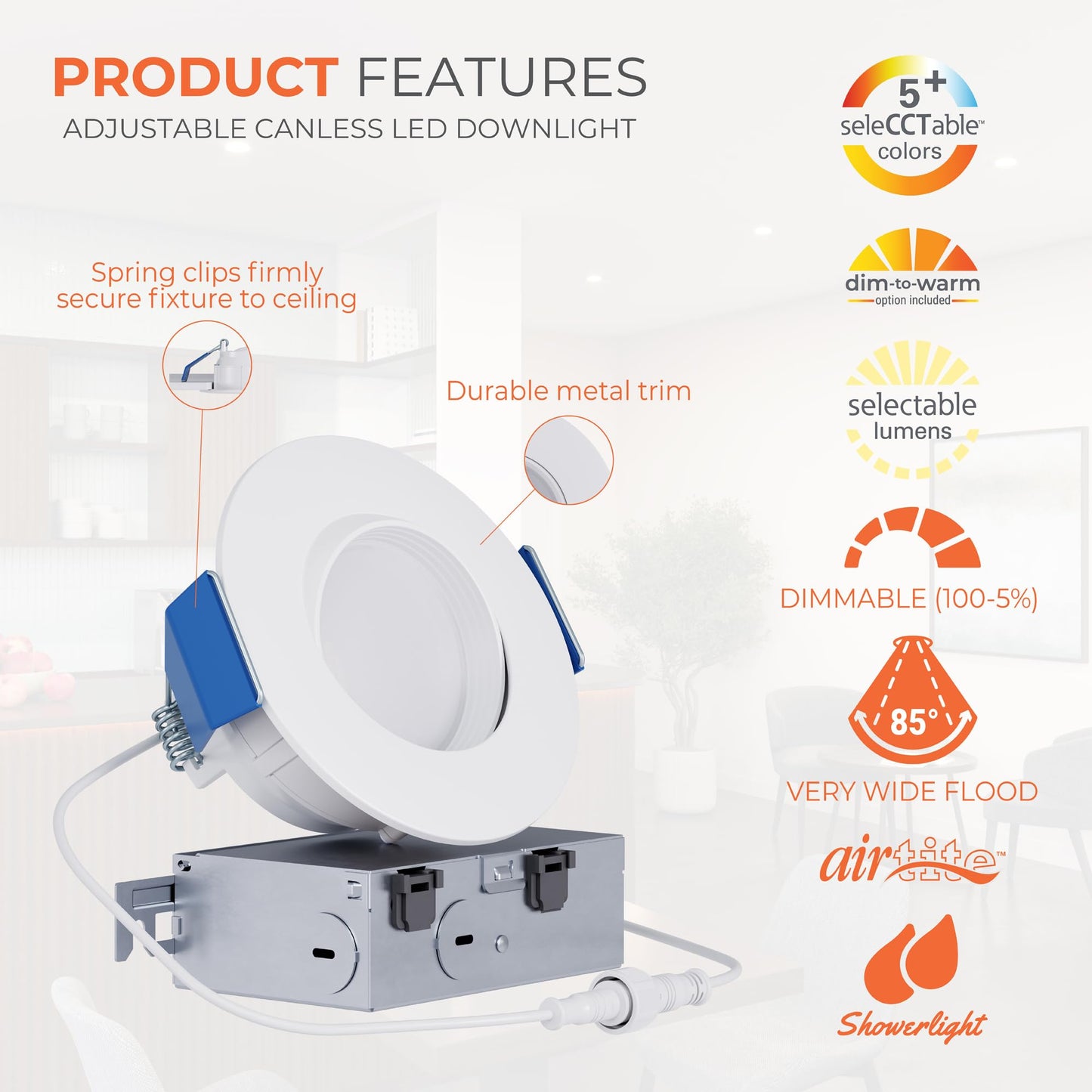 HALO RA 4-Inch Canless LED Recessed Downlight with Adjustable Gimbal, Selectable Lumens and Color Temperatures, Dim-to-Warm - RA6LS9FSD2W1EWHDM