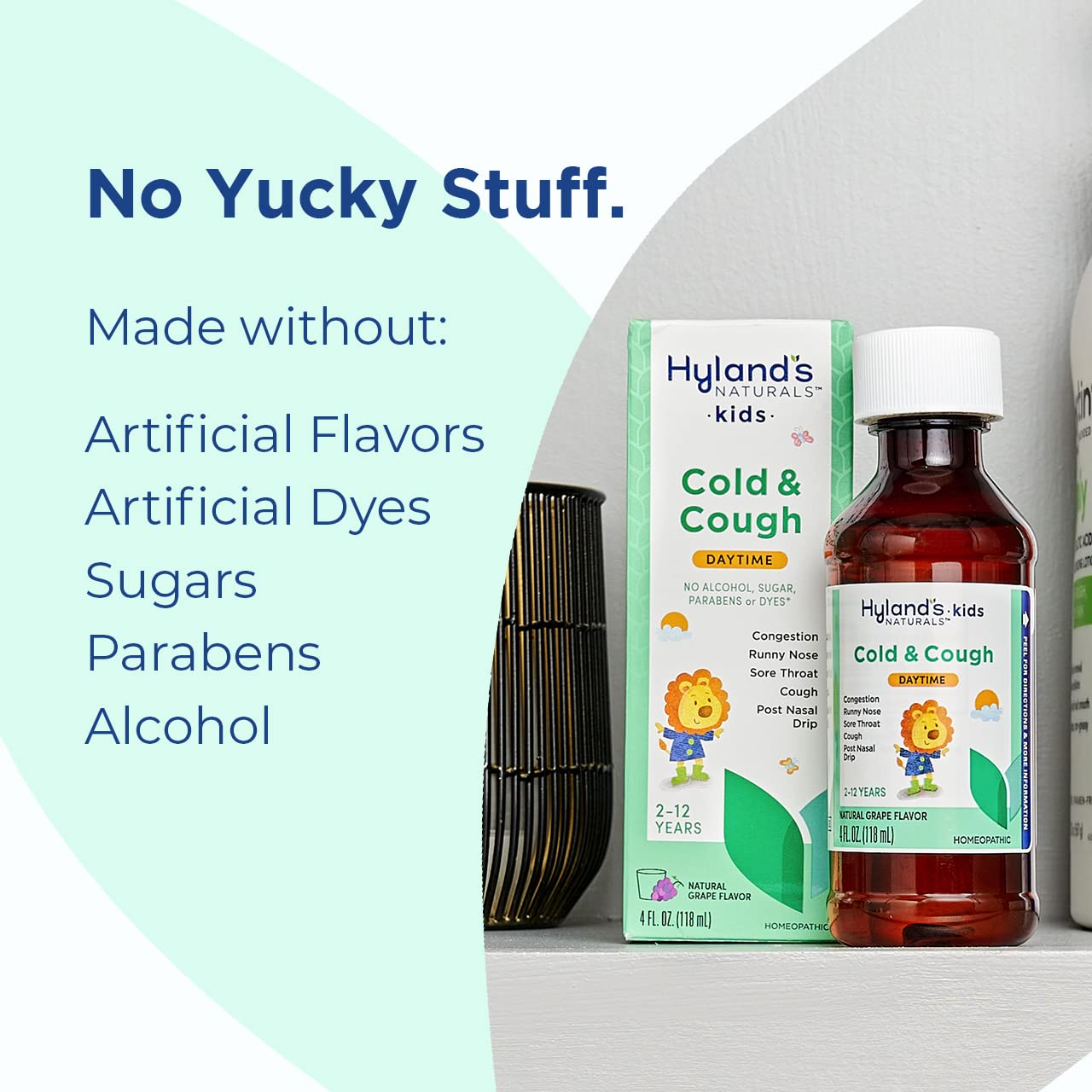 Hyland's Naturals Kids Cold & Cough, Daytime Grape Flavor Cough Syrup Medicine for Kids Ages 2+, Decongestant, Sore Throat & Allergy Relief, Natural Treatment for Common Cold Symptoms, 4 Fl Oz