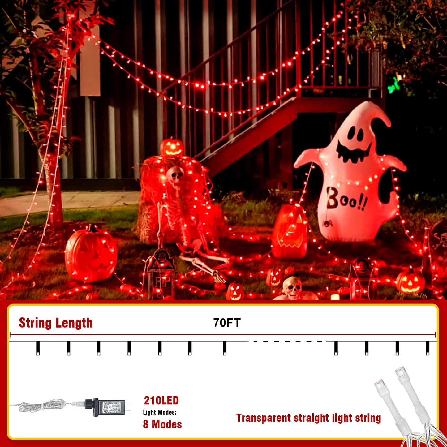 Wastroyal 70Ft Red String Lights  210 Led Waterproof Seasonal Fairy Lights With 8 Modes  Indoor Outdoor Decorative Lighting For Christmas  Valentine? Day  Wedding  Party  Garden