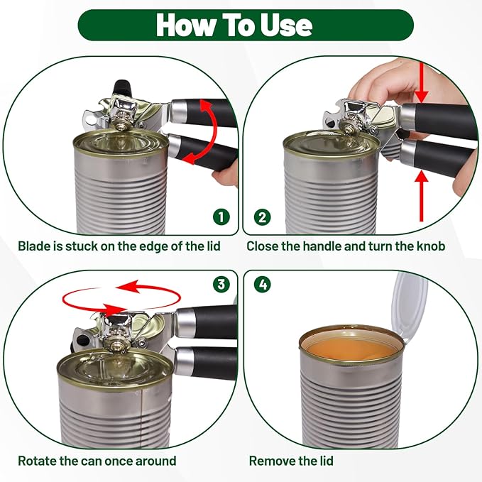 Can Opener Stainless Steel Cutting Blade Bottle Opener 2 in 1 Multifunctional Manual Jar Opener Can Opener Heavy Duty Comfortable Handle Smooth Edge Hanging Hole Kitchen Gadget Daily Use
