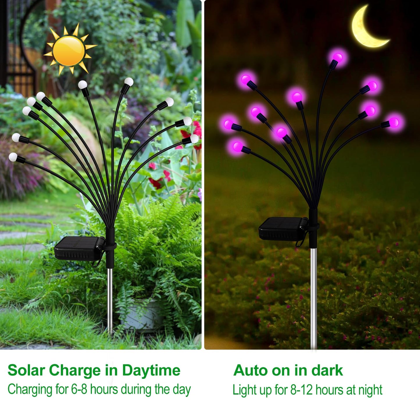 Kohlrabi Solar Garden Lights, 20 LED Pink Firefly Lights, Waterproof, 2 Pack