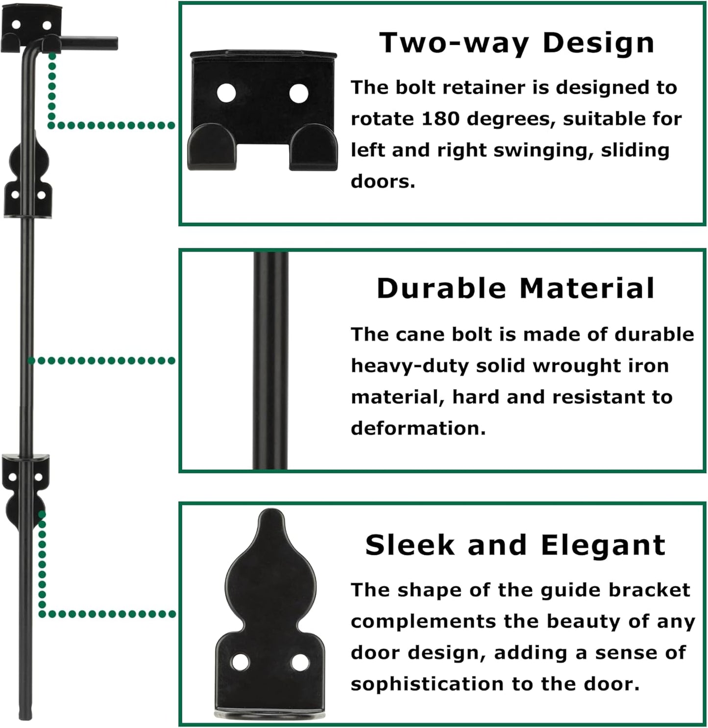 18" Heavy Duty Cane Bolt, Gate Drop Rod for Vinyl Gate Latch, Cane Bolts for Gates for Wood PVC Vinyl Metal Fences Gates-1 Pack