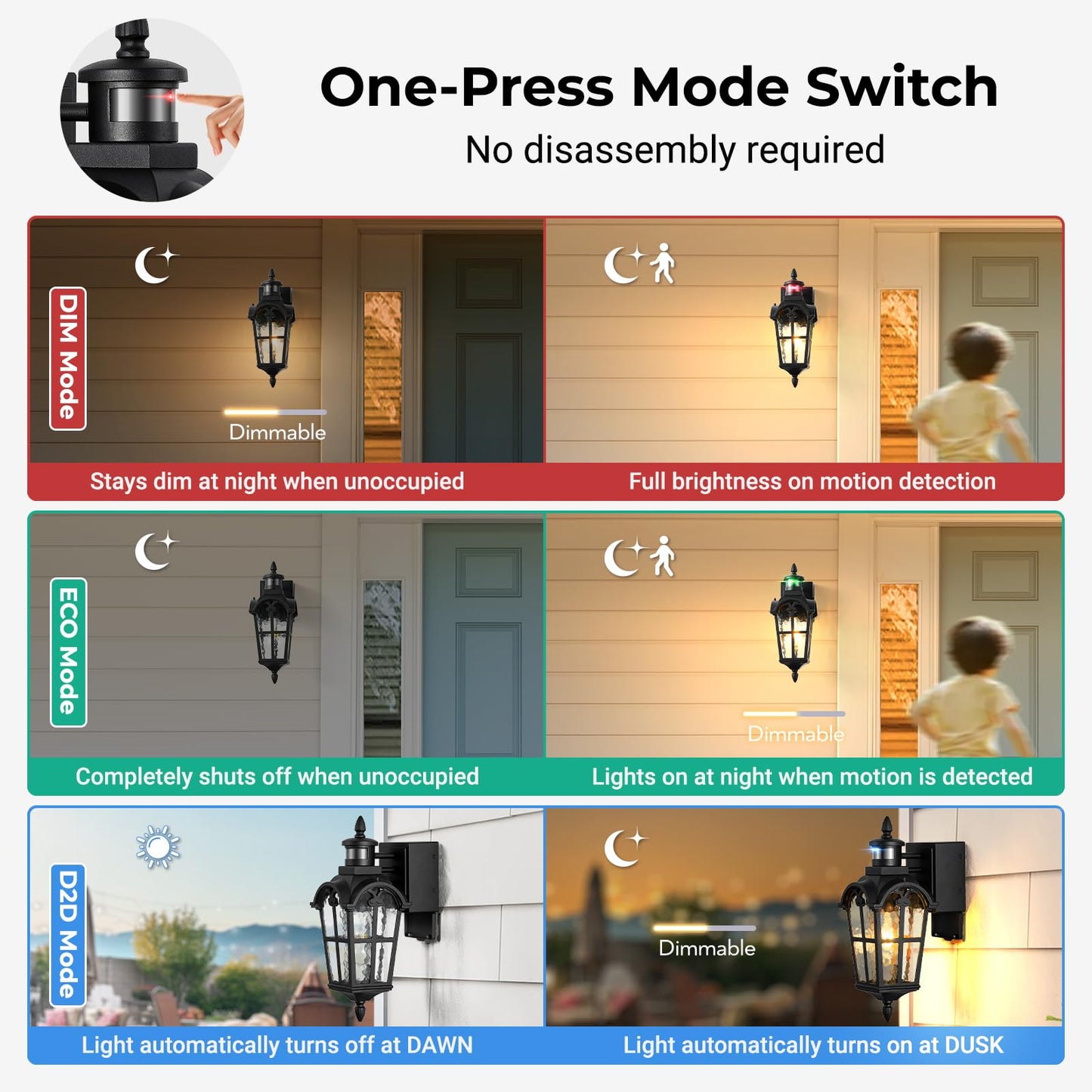 Opaxis Black Outdoor Patio Lights With Gfci Outlet 2-Pack  Upgraded Motion Sensor Outside Lighting With Water Ripple Glass  Dawn To Dusk Outdoor Light Fixture For House  Garage  Garden  Waterproof