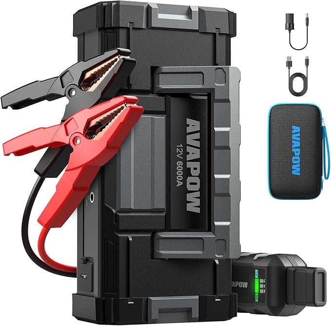 AVAPOW 6000A Car Battery Jump Starter(for All Gas or up to 12L Diesel) Powerful Car Jump Starter with Dual USB Quick Charg...