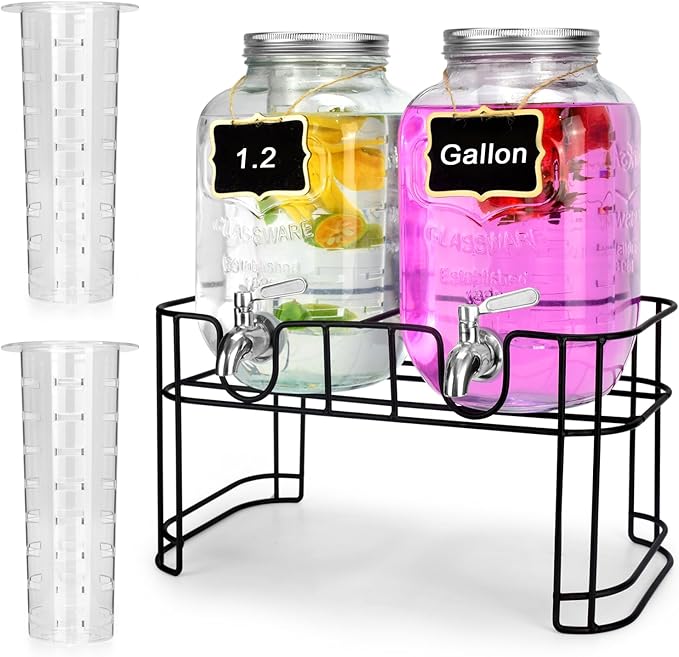 DD&HAPP Glass Drink Dispensers For Parties.1.2 Gallon Beverage Dispensers With Stand And Stainless Steel Spigot.Party Drink Dispenser For Punch,Iced Tea,Ideal for Weddings,Events,Buffet&Home Use.
