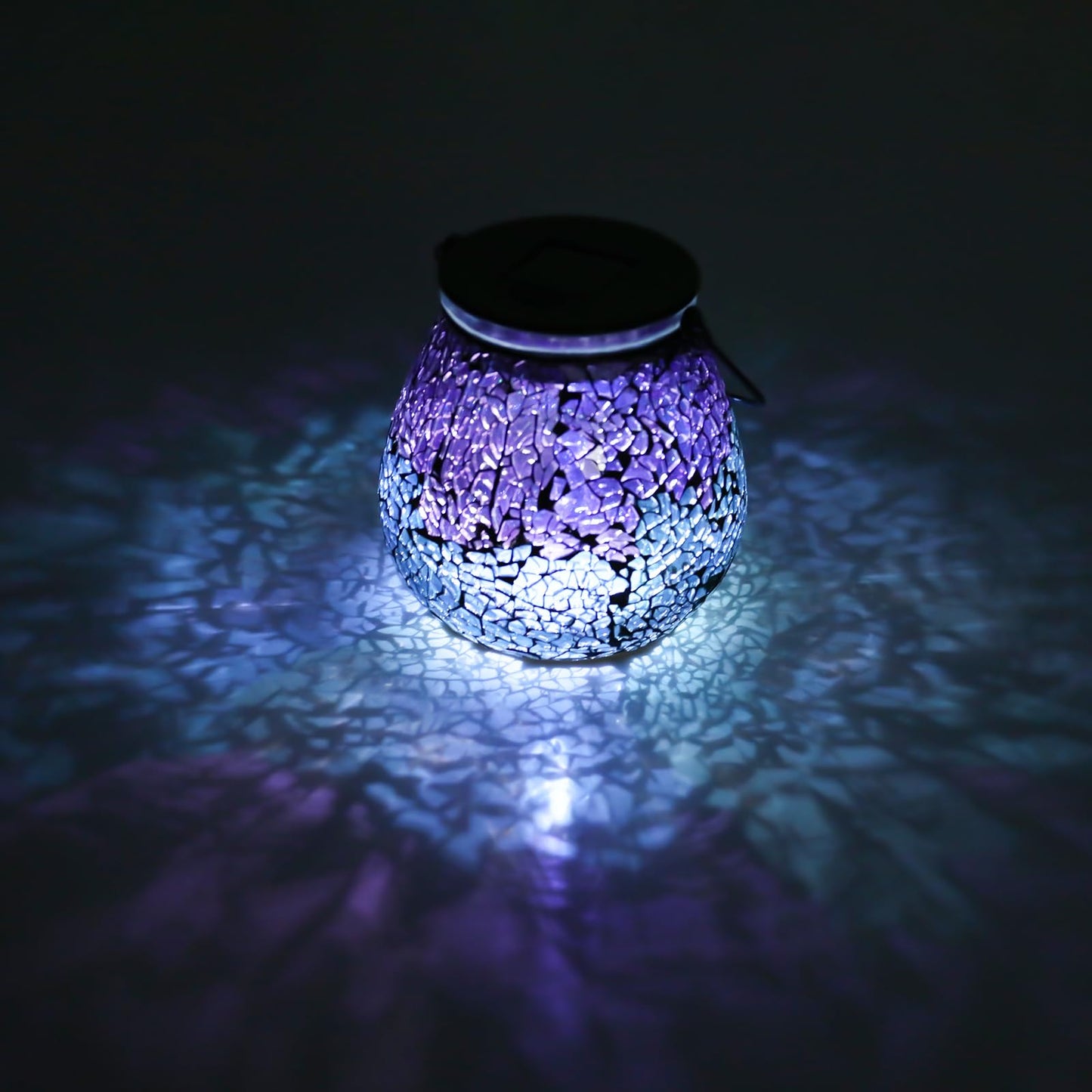 Afirst Mosaic Solar Lantern - Glass Hanging Light, Waterproof, Ice-Purple, Model 5038350A