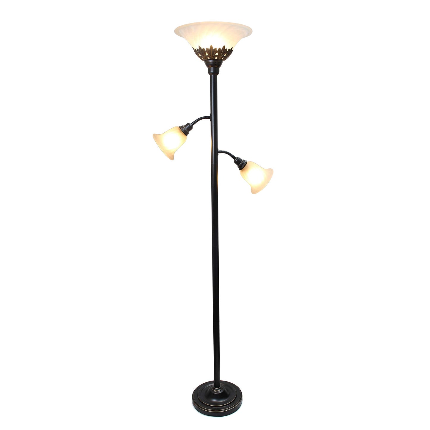 Elegant Designs LF2002-RBW Floor Lamp, 3 Light Scalloped Glass, Restoration Bronze, 13inL x 21.5inW x 71inH