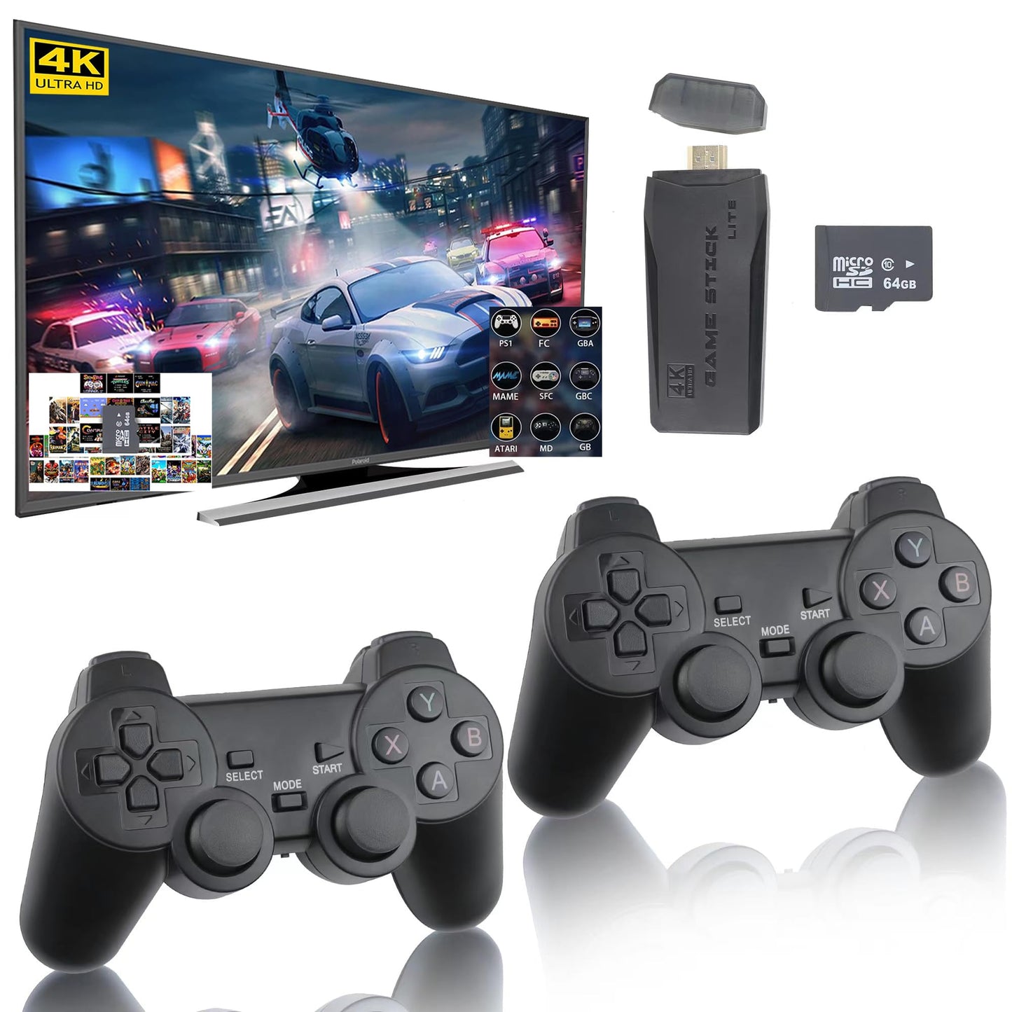 2025 Upgraded Wireless Retro gaming console, Plug & Play Video TV Game Stick with 4K HDMI Output,Built-in 9 Emulators, 20,000+ video games,with Dual 2.4G Wireless Controllers for TV Plug and Play(64G)