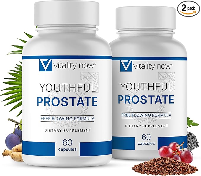 Youthful Prostate -Saw Palmetto for Men, Boosts Energy with Panax Ginseng, Antioxidant Protection, Vitamin E & Lycopene, Promotes Vitality & Well-Being - Prostate Supplement (Pack of 2)
