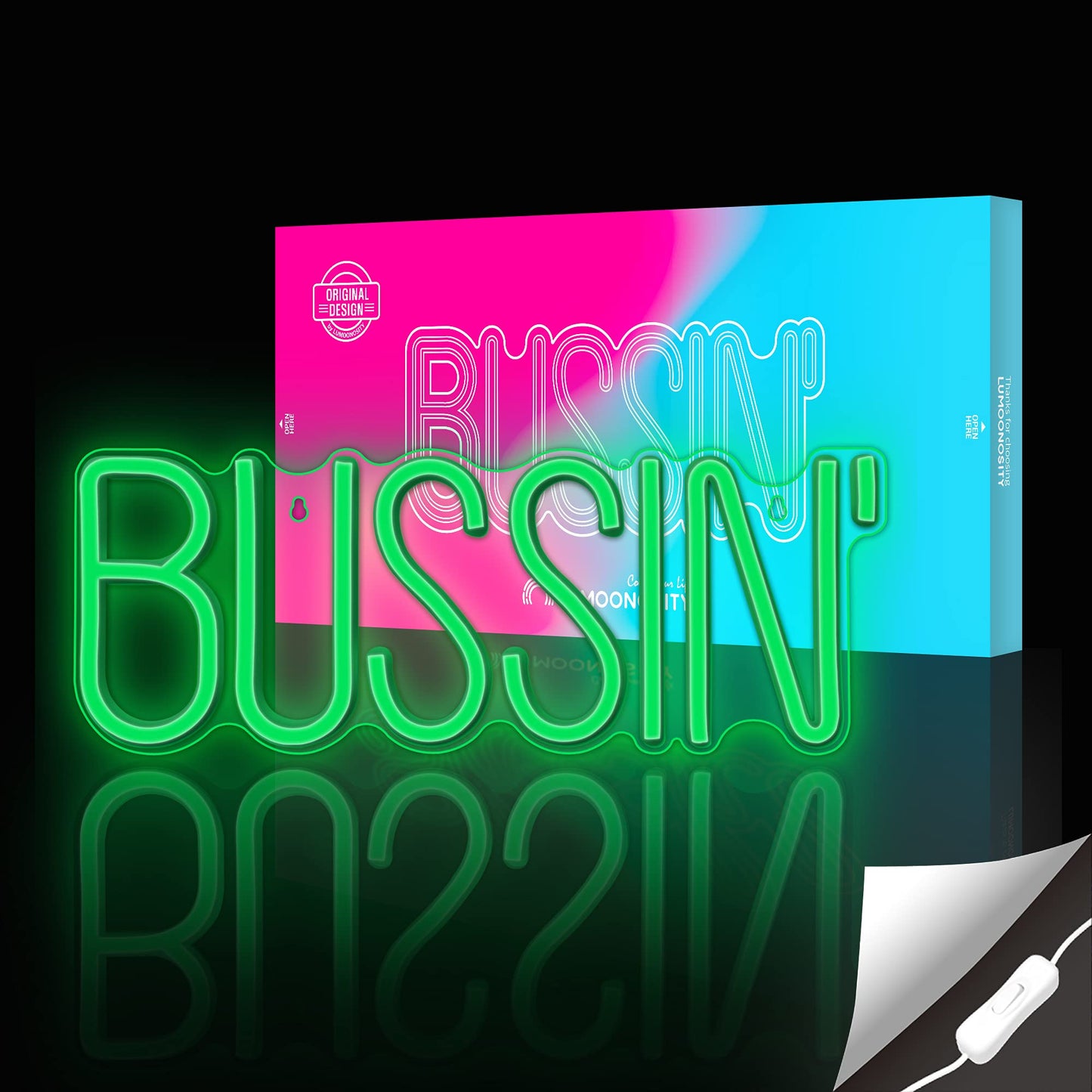 Lumoonosity Bussin Neon Sign - Green Led Light For Gamers/Streamers - 16.9 X 6.5 Inches - On/Off Switch - Trendy Wall Decor